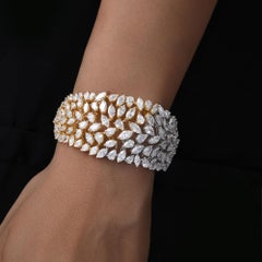 Dual Tone 32.60 Ct Natural Diamond Multi Row Bracelet 18k Gold Jewelry