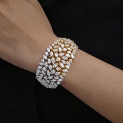 Dual Tone 32.60 Ct Natural Diamond Multi Row Bracelet 18k Gold Jewelry