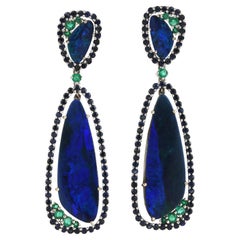 Dual Tone Doublet Opal Dangle Earrings With Sapphire & Emerald In 18k White Gold