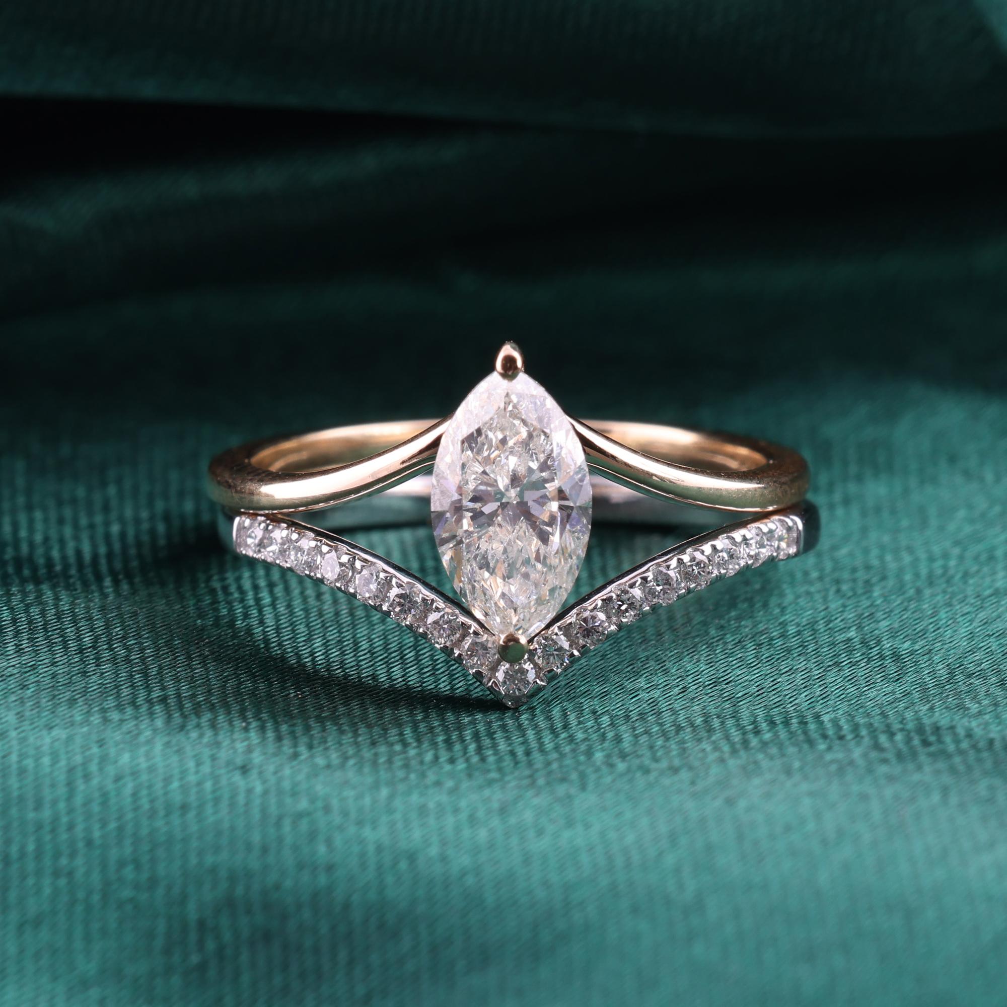 in vendita:  Anello a fascia impilabile con diamante naturale doppio tono Solitario Marquise in oro 18 carati 3