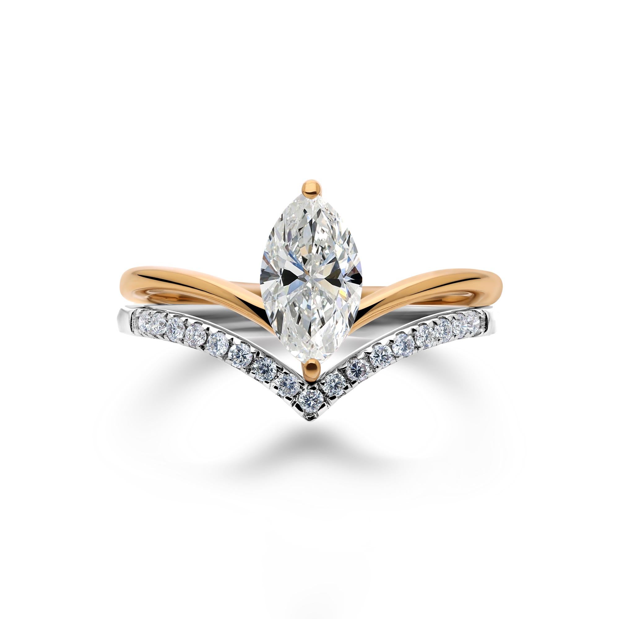 in vendita:  Anello a fascia impilabile con diamante naturale doppio tono Solitario Marquise in oro 18 carati 8