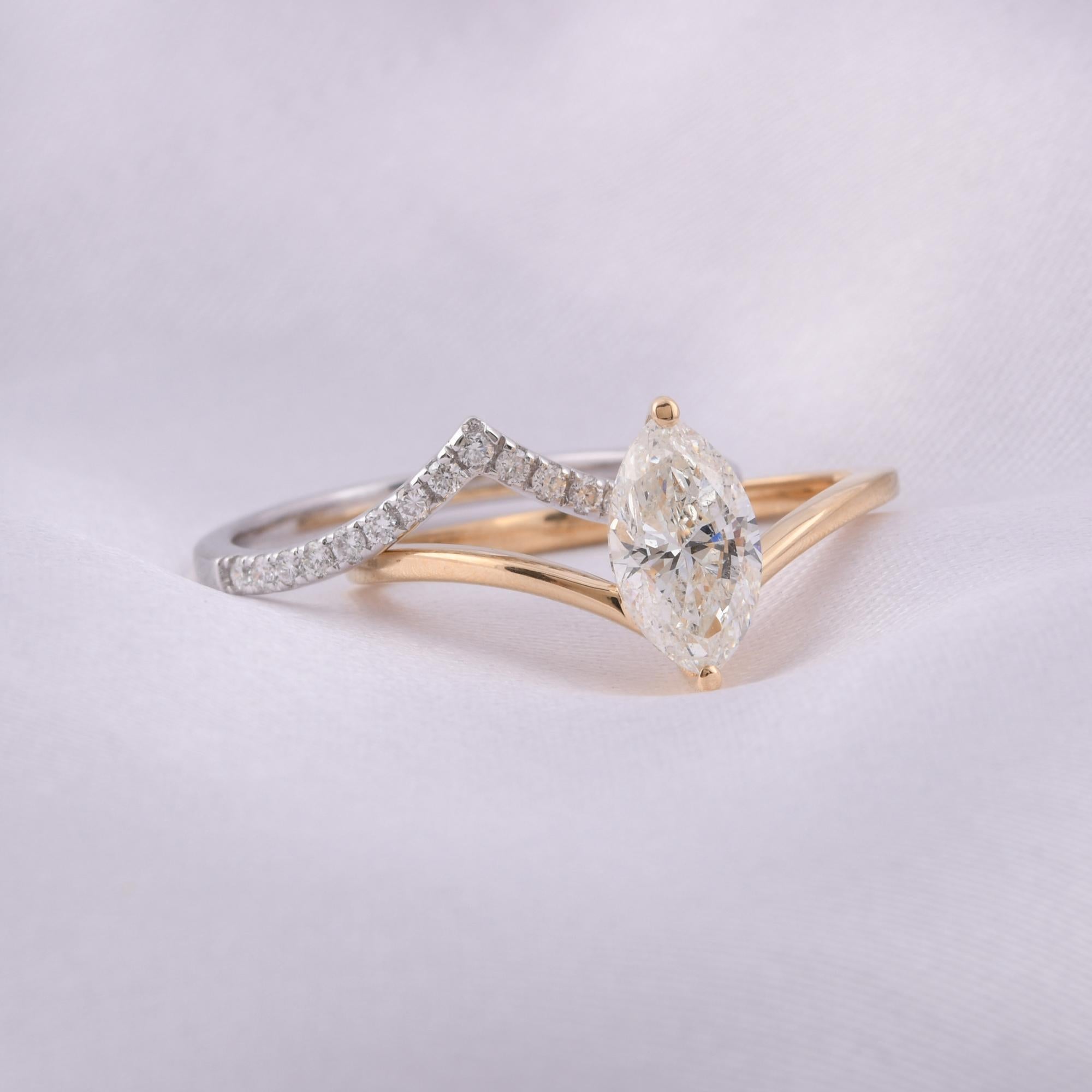 in vendita:  Anello a fascia impilabile con diamante naturale doppio tono Solitario Marquise in oro 18 carati 9