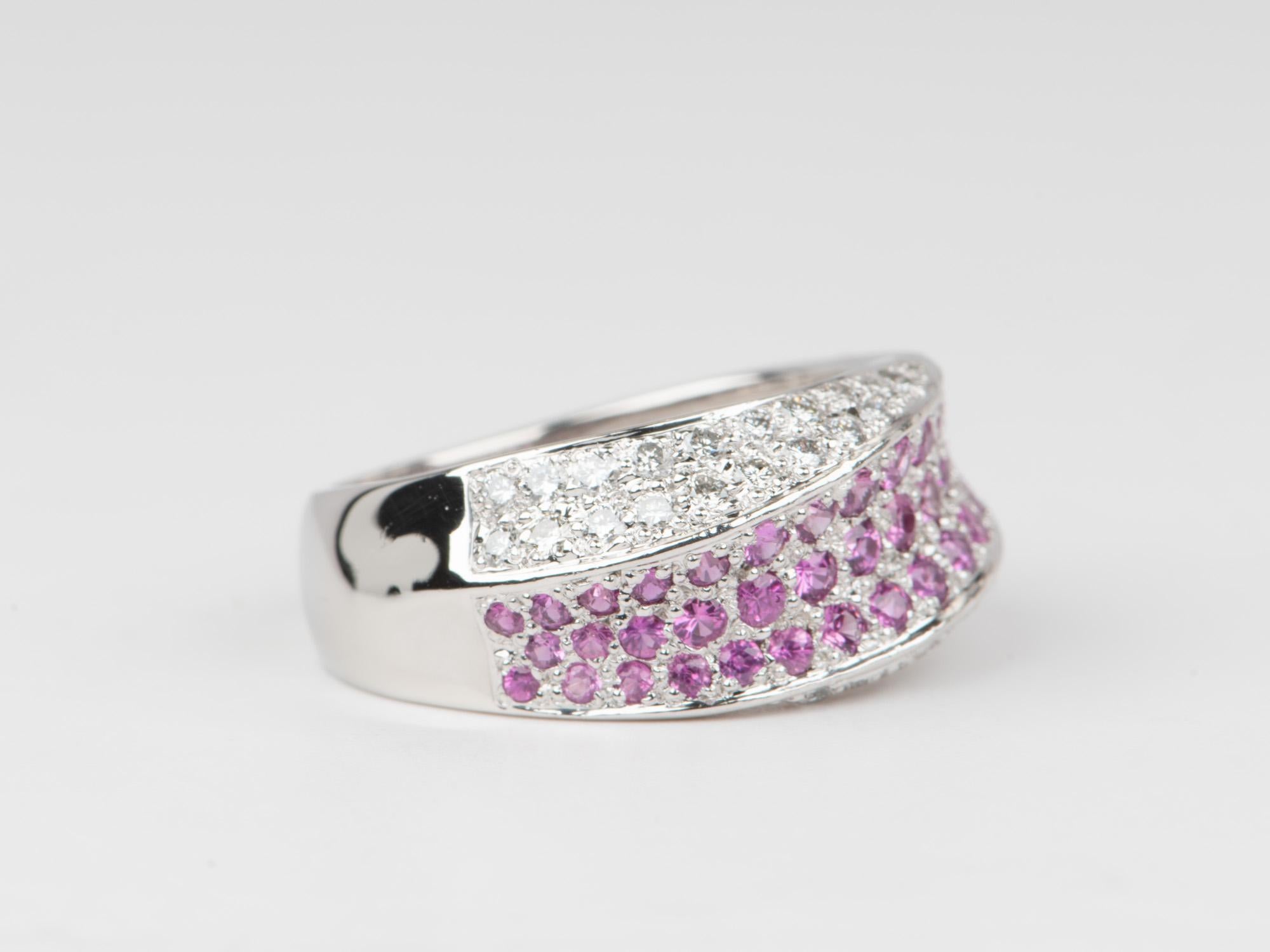 Uncut Dual Tone Three Dimensional Diamond and Pink Sapphire Band Ring 18K Gold V1130 For Sale