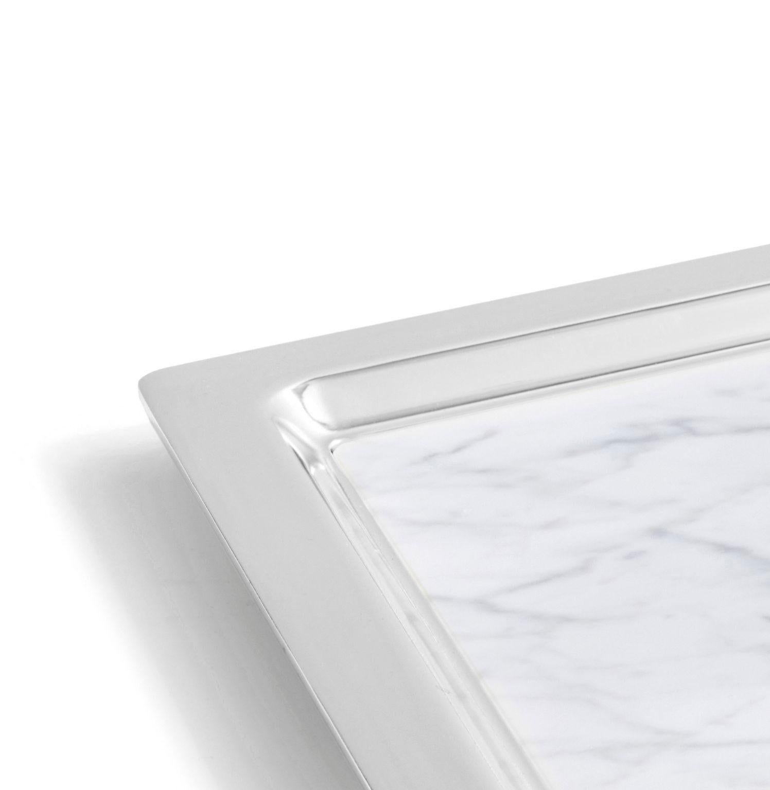 Chinese Dual Tray in Carrara Marble and Polished Metal by ANNA New York