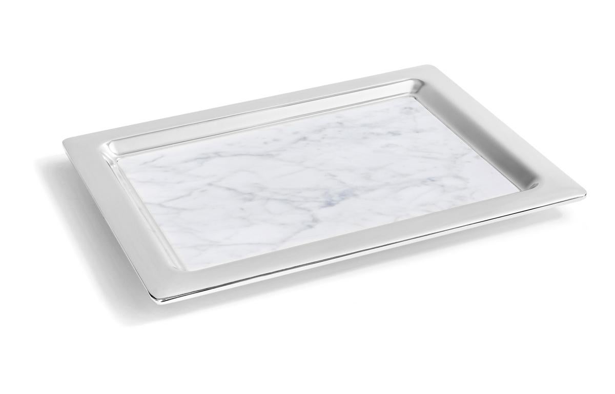 Other Dual Tray in Carrara Marble and Polished Metal by ANNA New York