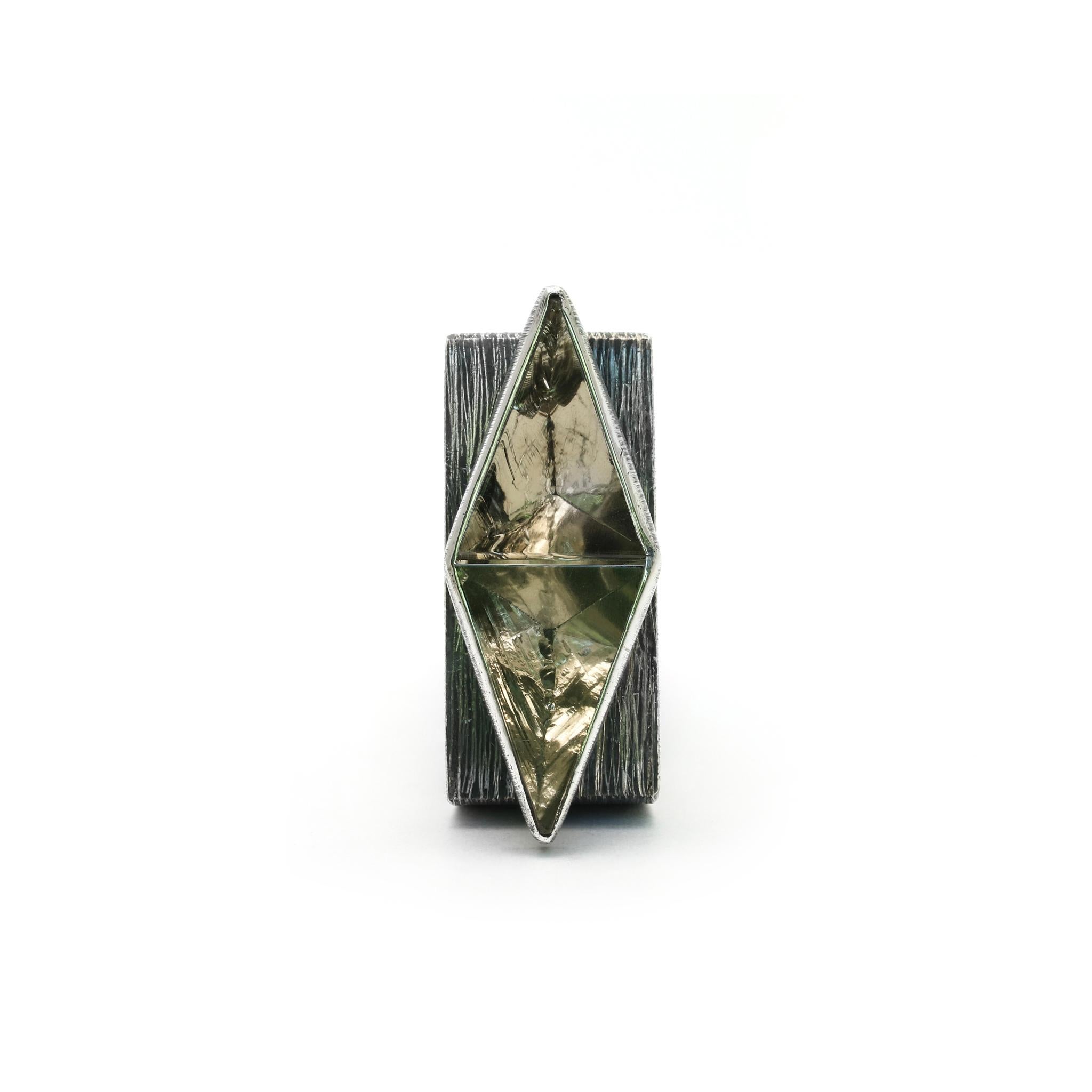 Modern Dual Triangles Ring Crafted from Sterling Silver & Hewn Crystals