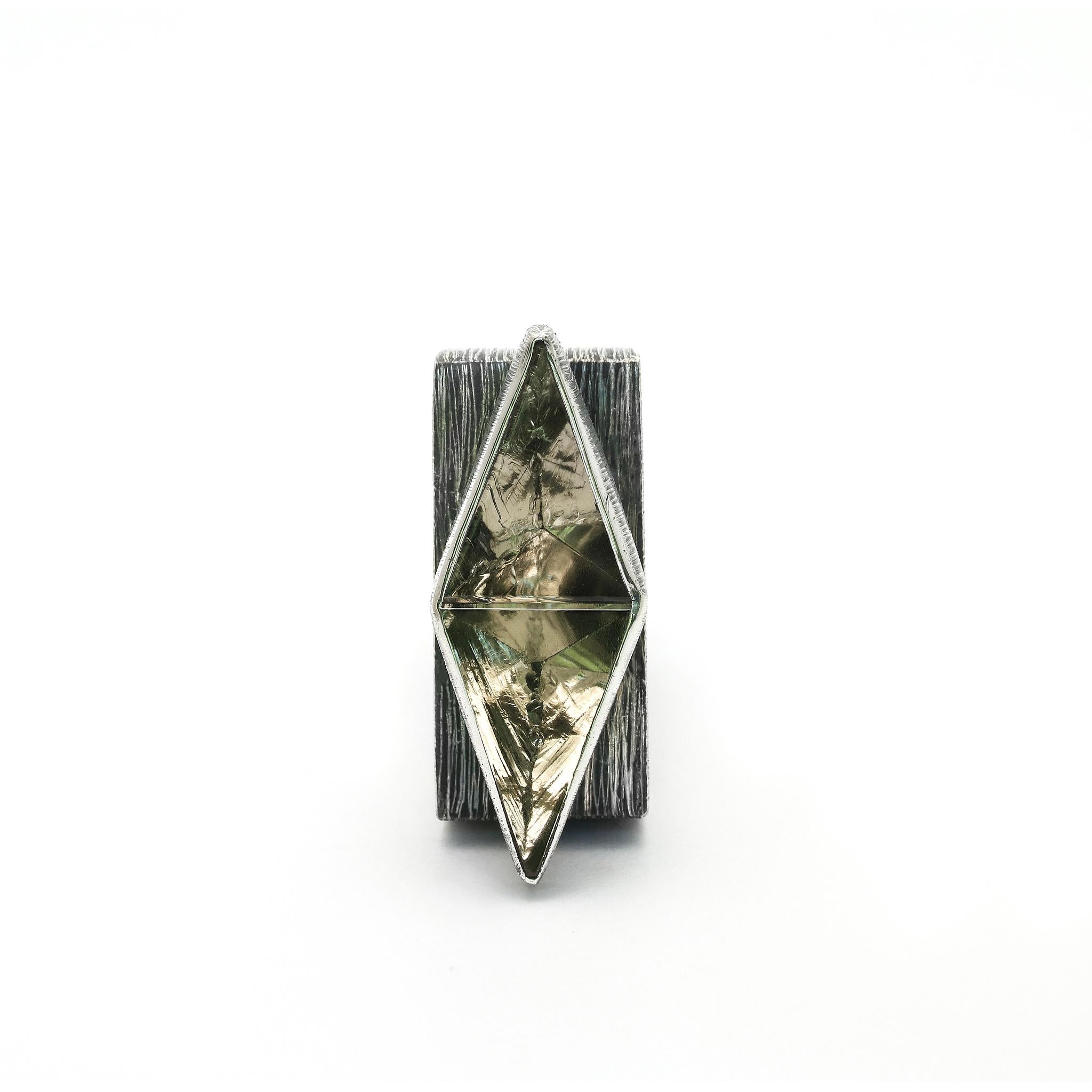 Hand-Crafted Dual Triangles Ring Crafted from Sterling Silver & Hewn Crystals