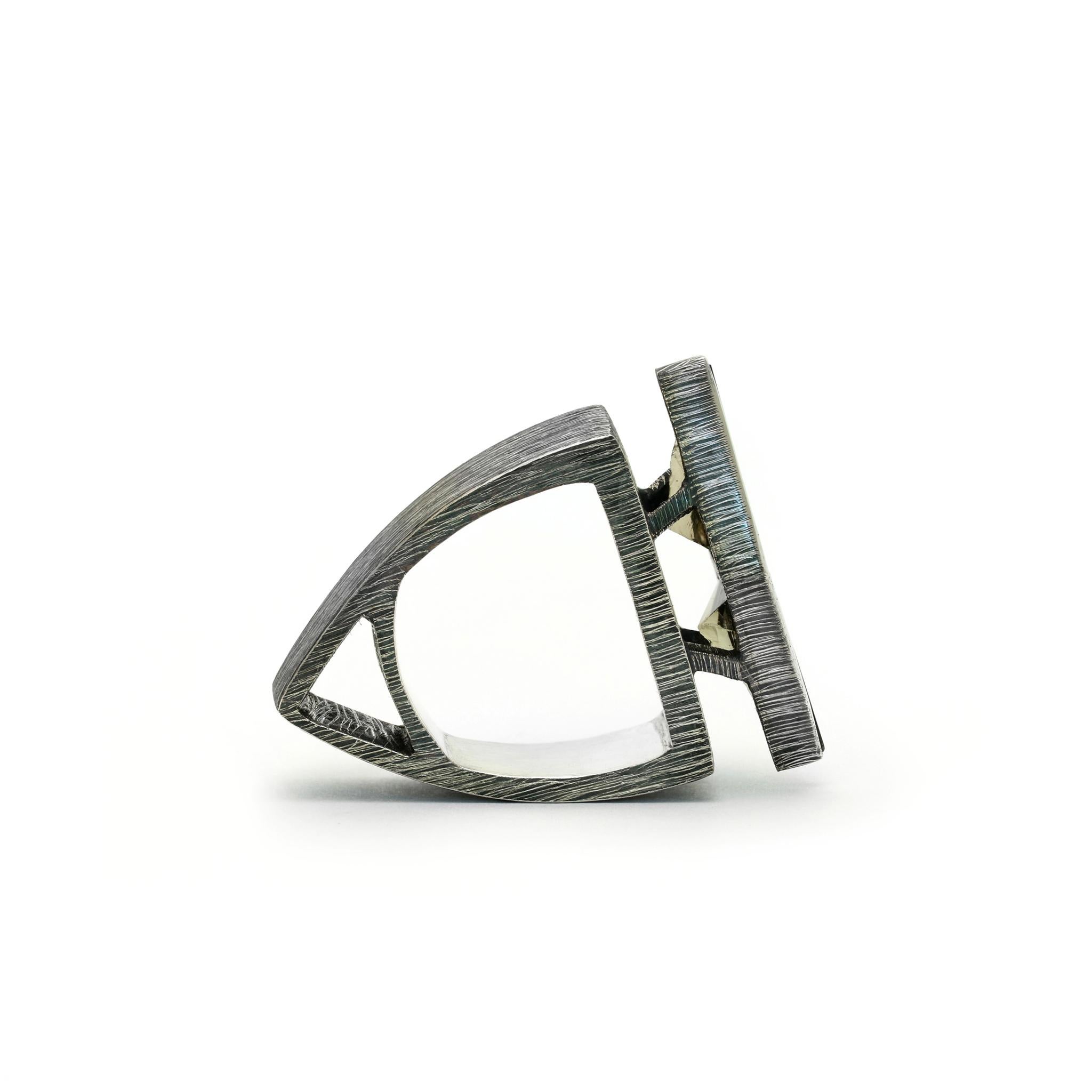 Contemporary Dual Triangles Ring Crafted from Sterling Silver & Hewn Crystals