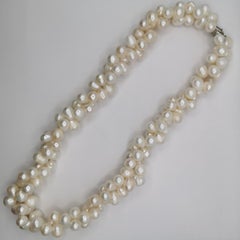 Dual Twisted Freshwater Cultured Baroque White Pearl Necklace