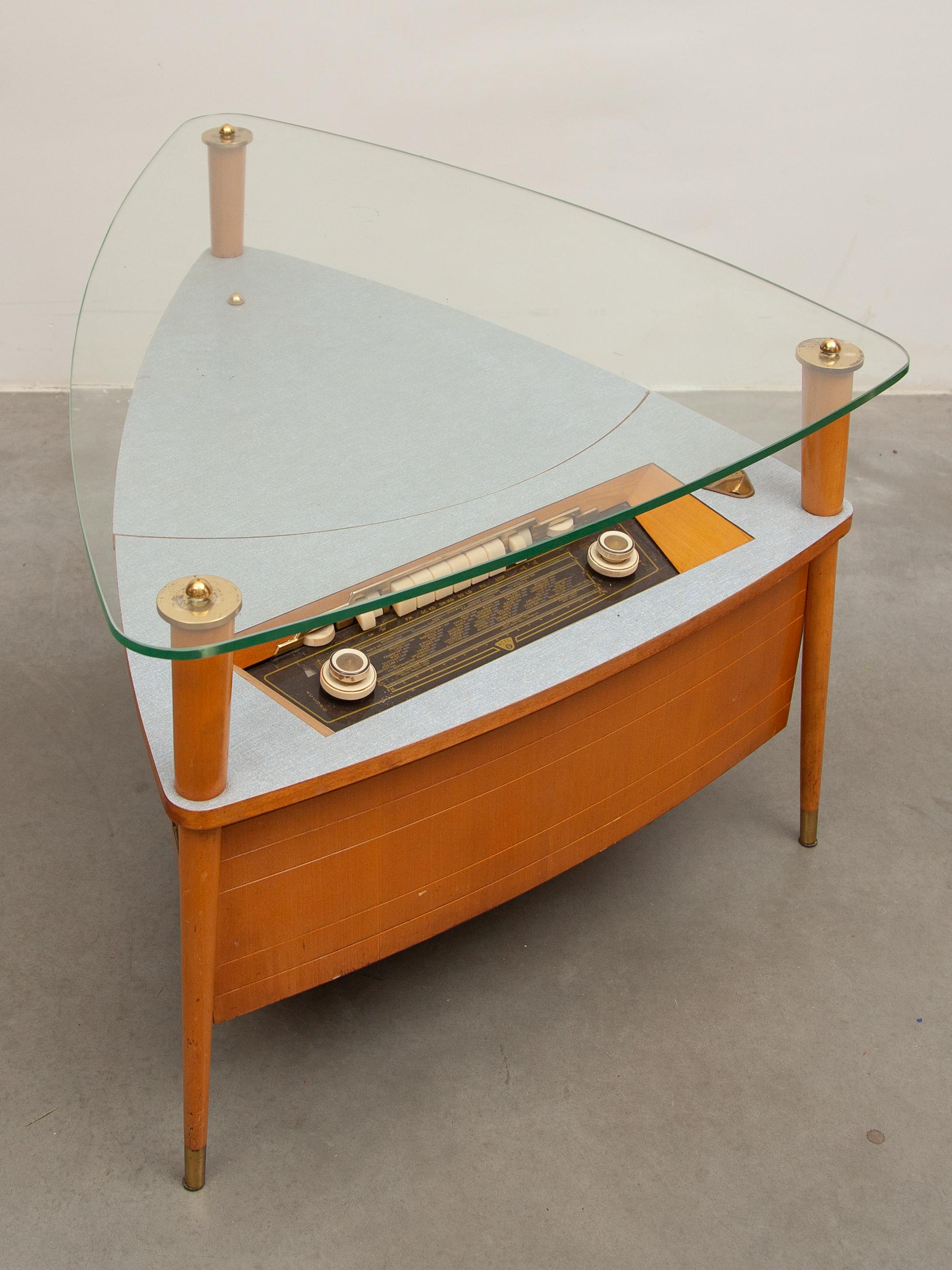 Brass Dual Type 1003 Turntable Record Player and Acec Radio Display, Germany, 1958 For Sale