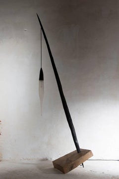 Dual Unique Sculpted Wood and Glass Contemporary Art Lighting by Jérôme Pereira
