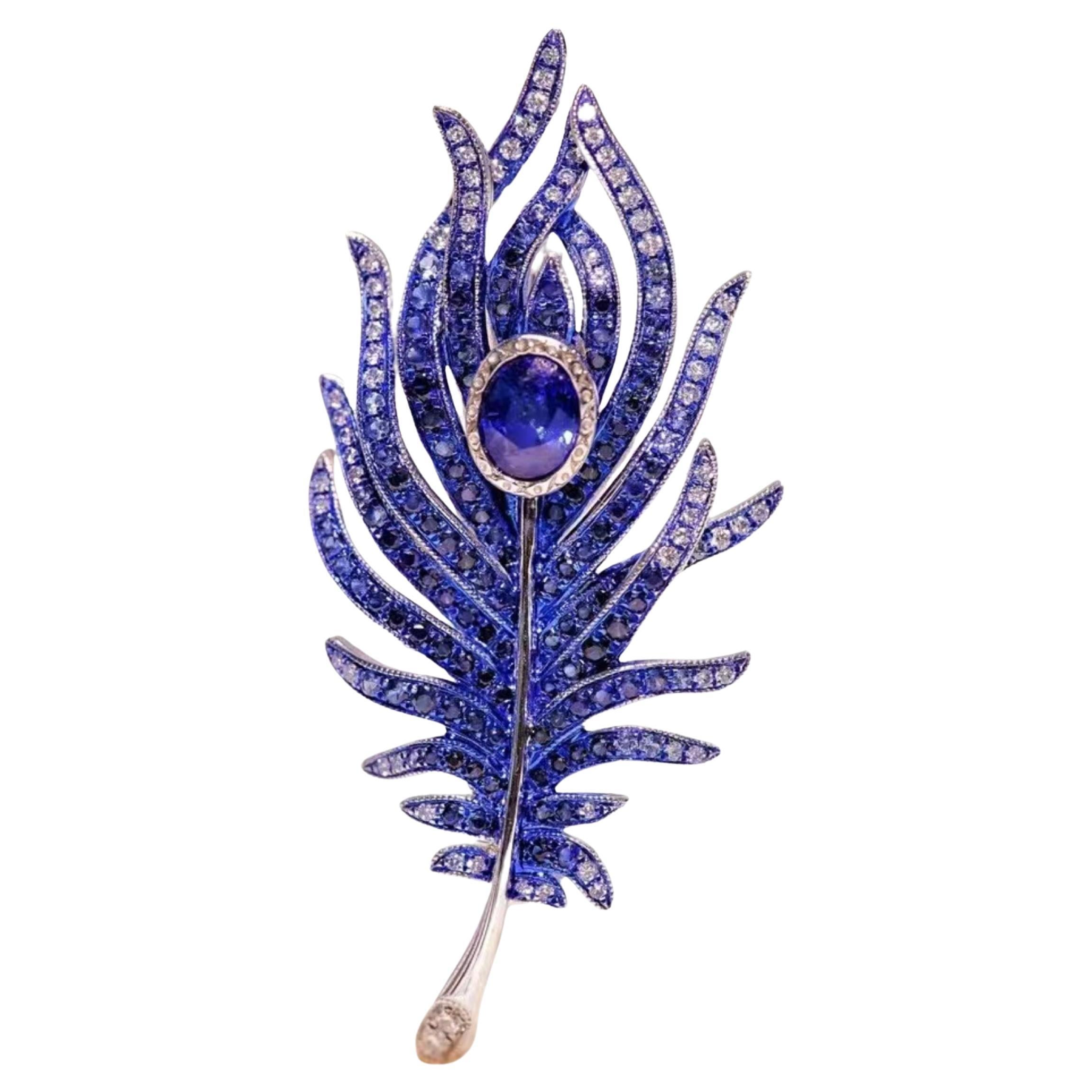 Dual-use Sapphire Feather Brooch and Pendant For Sale