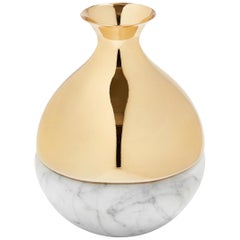 Dual Bud Vase in Marble and Polished Gold Metal by ANNA New York