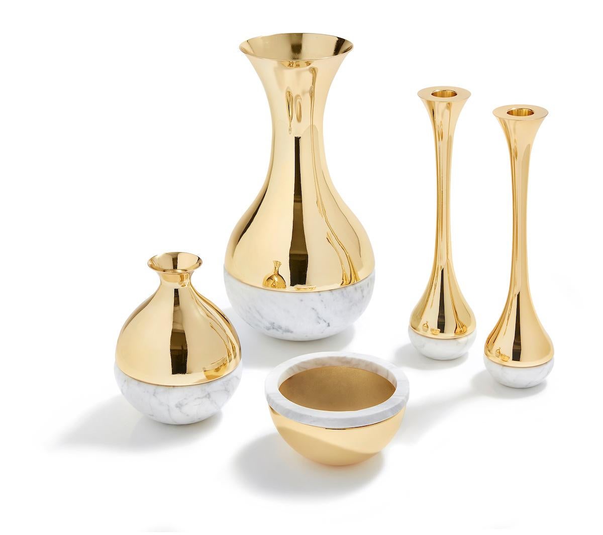 Other Dual Vase in Marble and Polished Gold Metal by ANNA New York