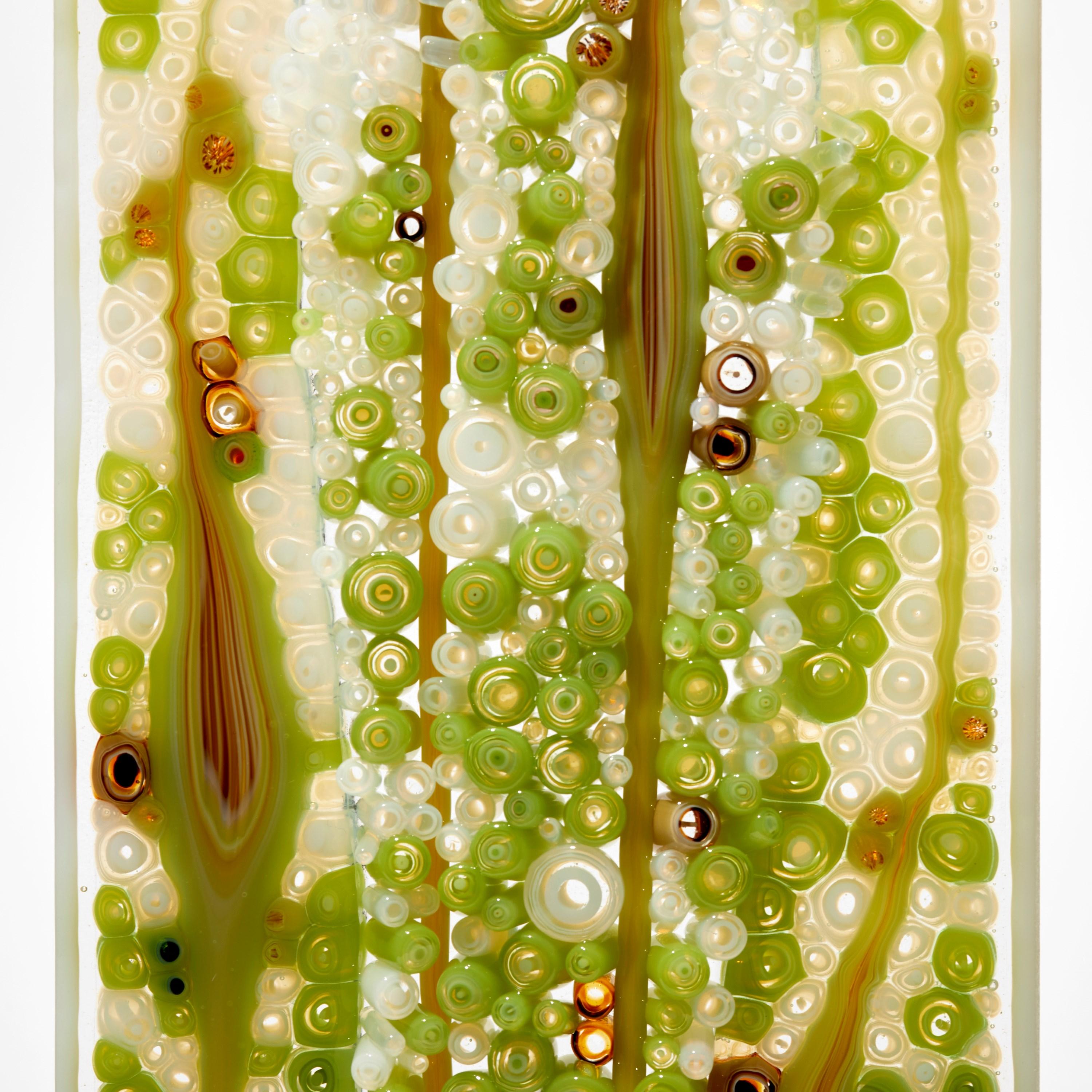 Duality in Opalgrün, eine flache grüne und bernsteinfarbene Glasskulptur von Sandra A. Fuchs (Österreichisch) im Angebot