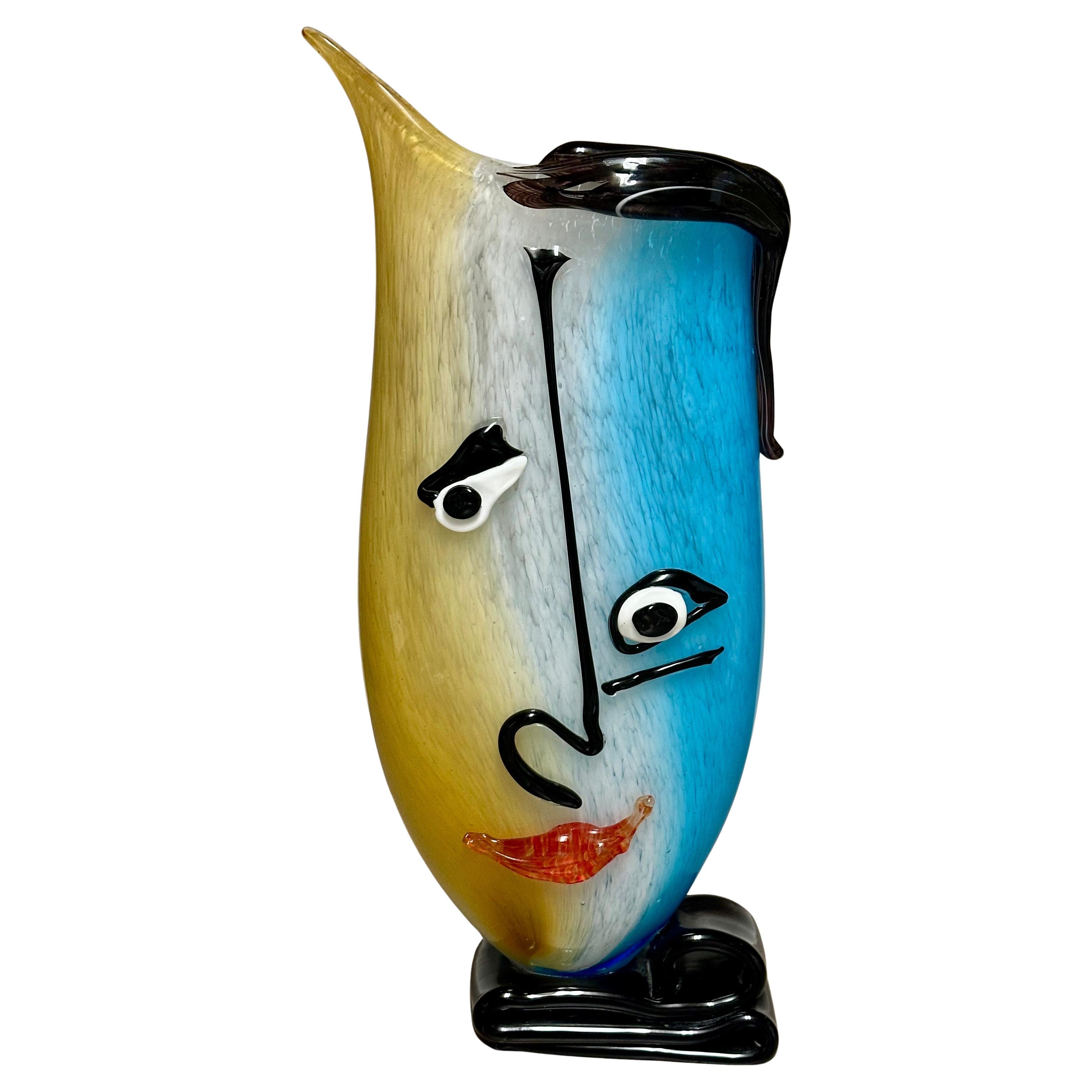 "Duality Visage" Art Glass Vase by Viz Glass in the Style of Pablo Picasso