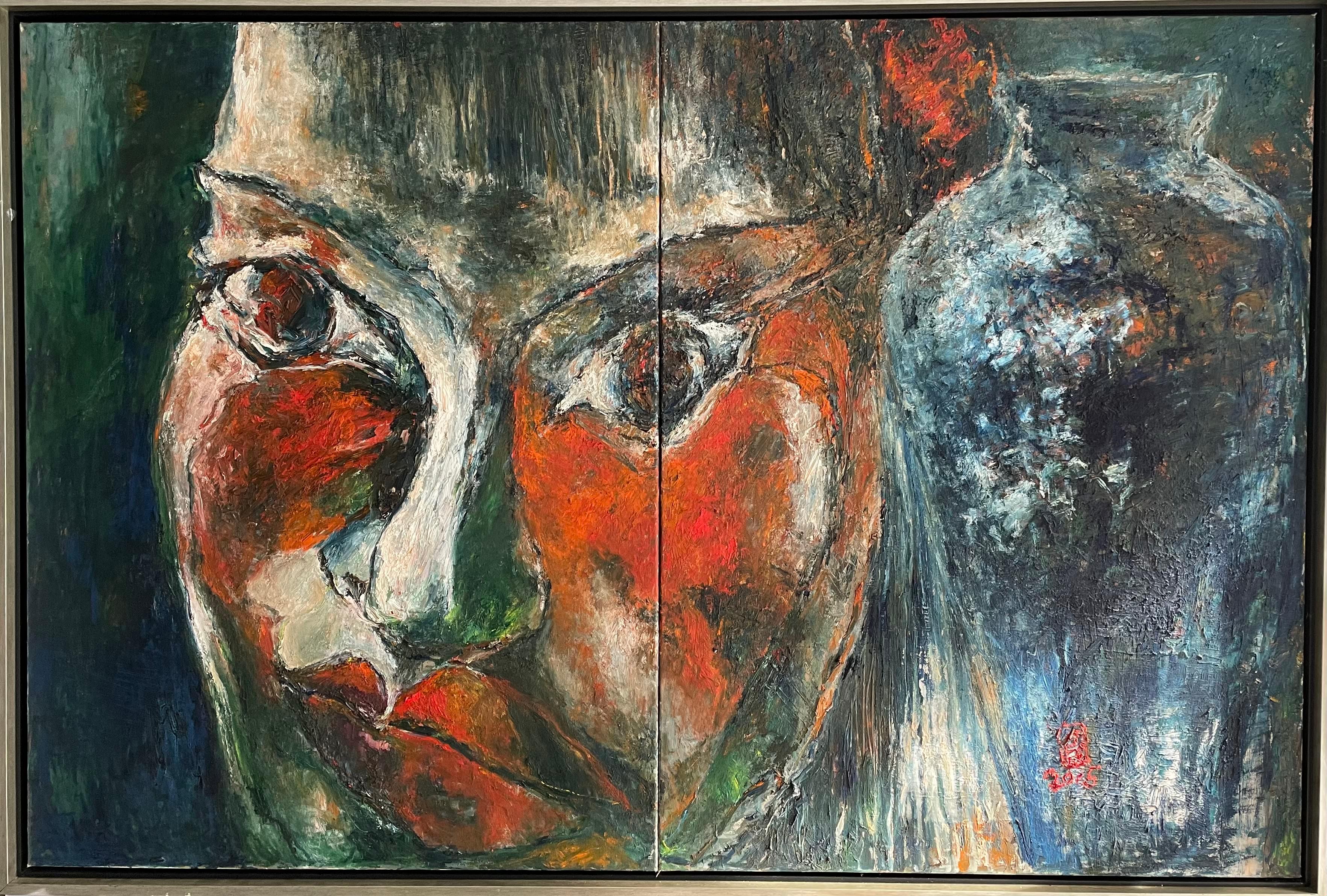 ‘Cleansing Actress Series No. 5’ Diptych Portrait Oil On Canvas By Duan - Painting by Duan Zhaonan