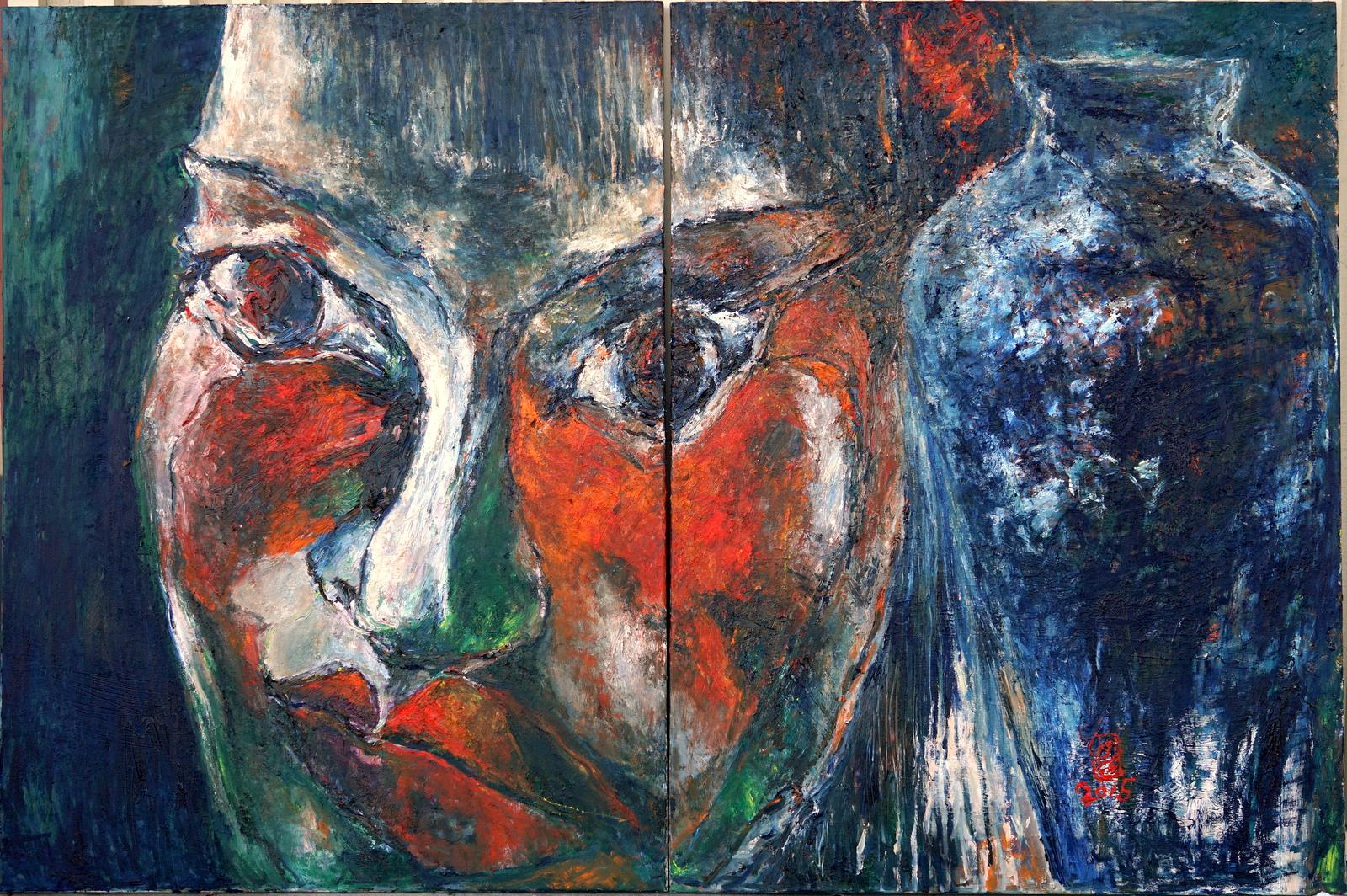 ‘Cleansing Actress Series No. 5’ Diptych Portrait Oil On Canvas By Duan