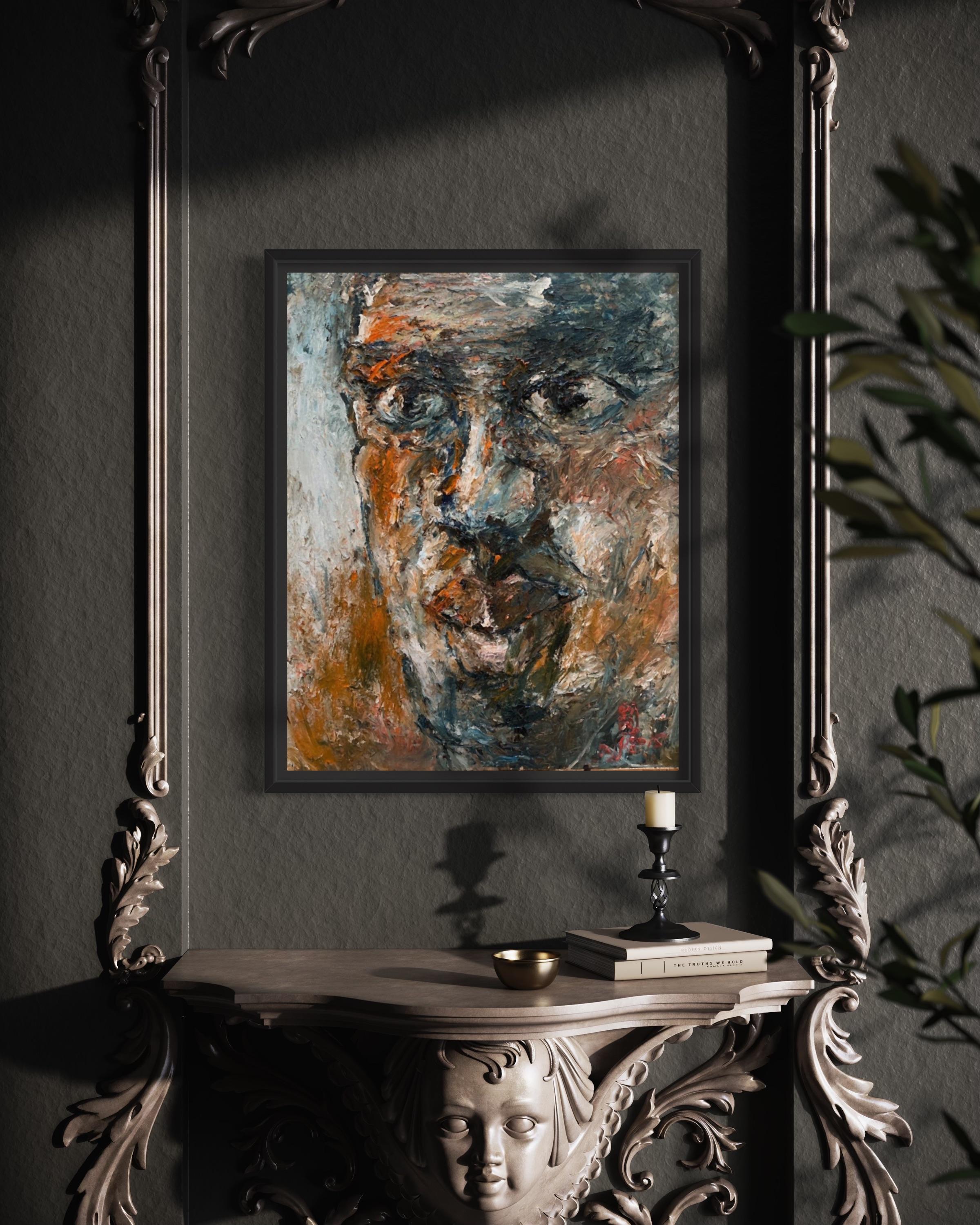 ‘Father Series No. 8' Portrait Oil Painting Contemporary Textured Art by Duan For Sale 3