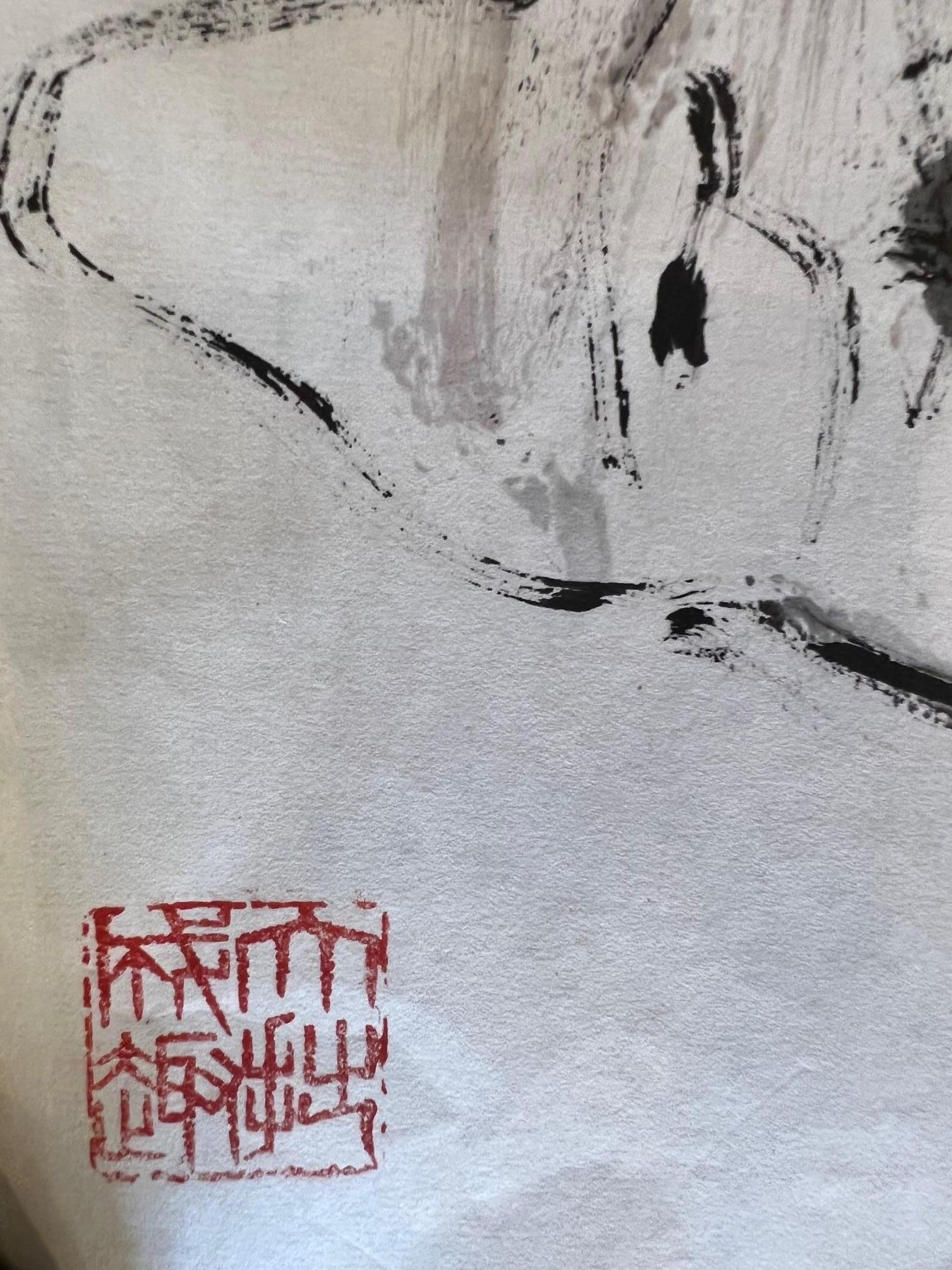 La fiesta  Arte chino original Pintura figurativa  Óleo sobre papel de Duan en venta 1