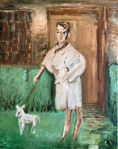 'Man With White Dog'  Original Contemporary Figurative Art  O/c by Duan