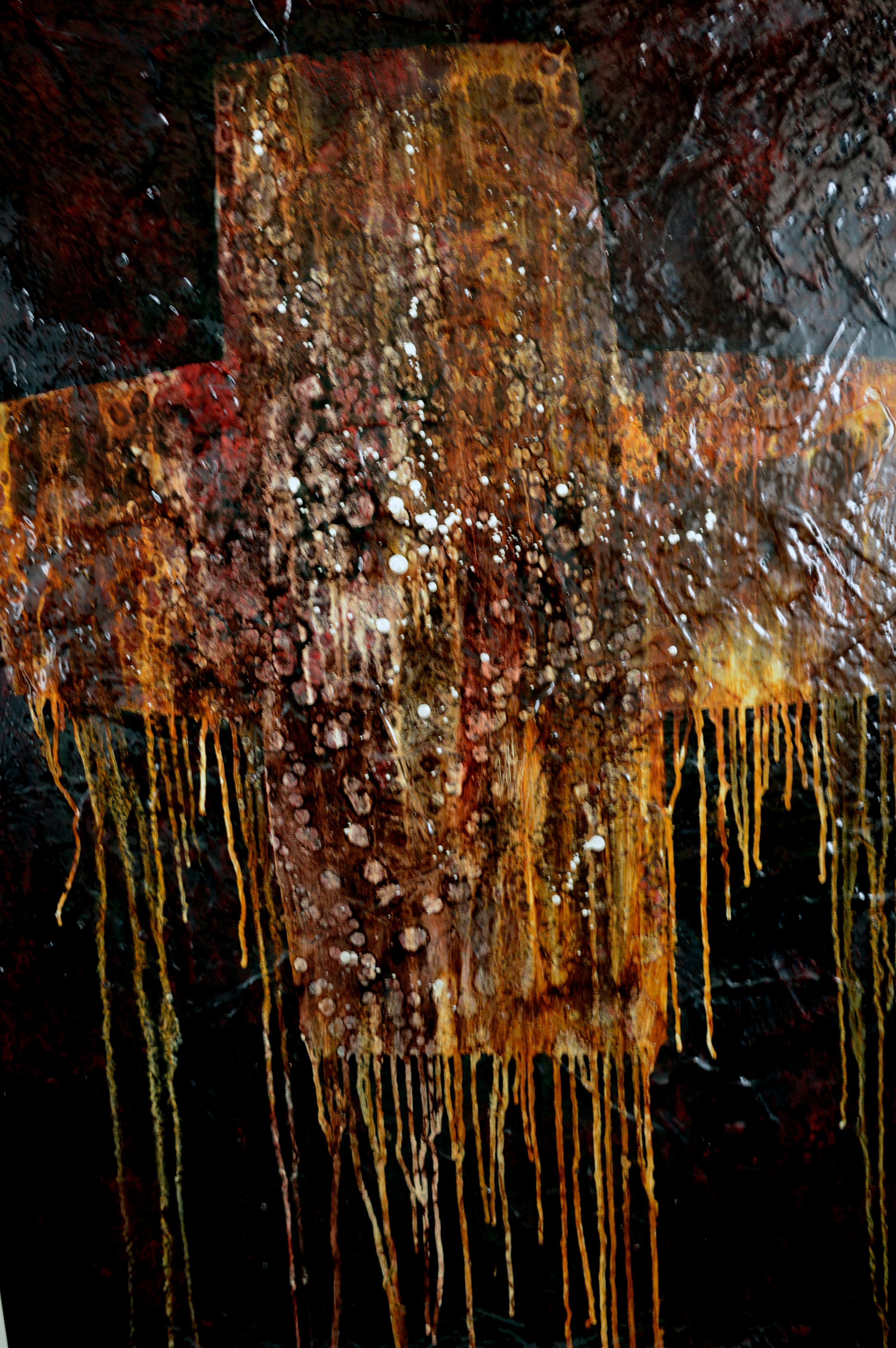 Blurring the lines und Cross Southwestern-Motiv in glänzendem Finish Öl (Schwarz), Abstract Painting, von Duane Albert Armstrong
