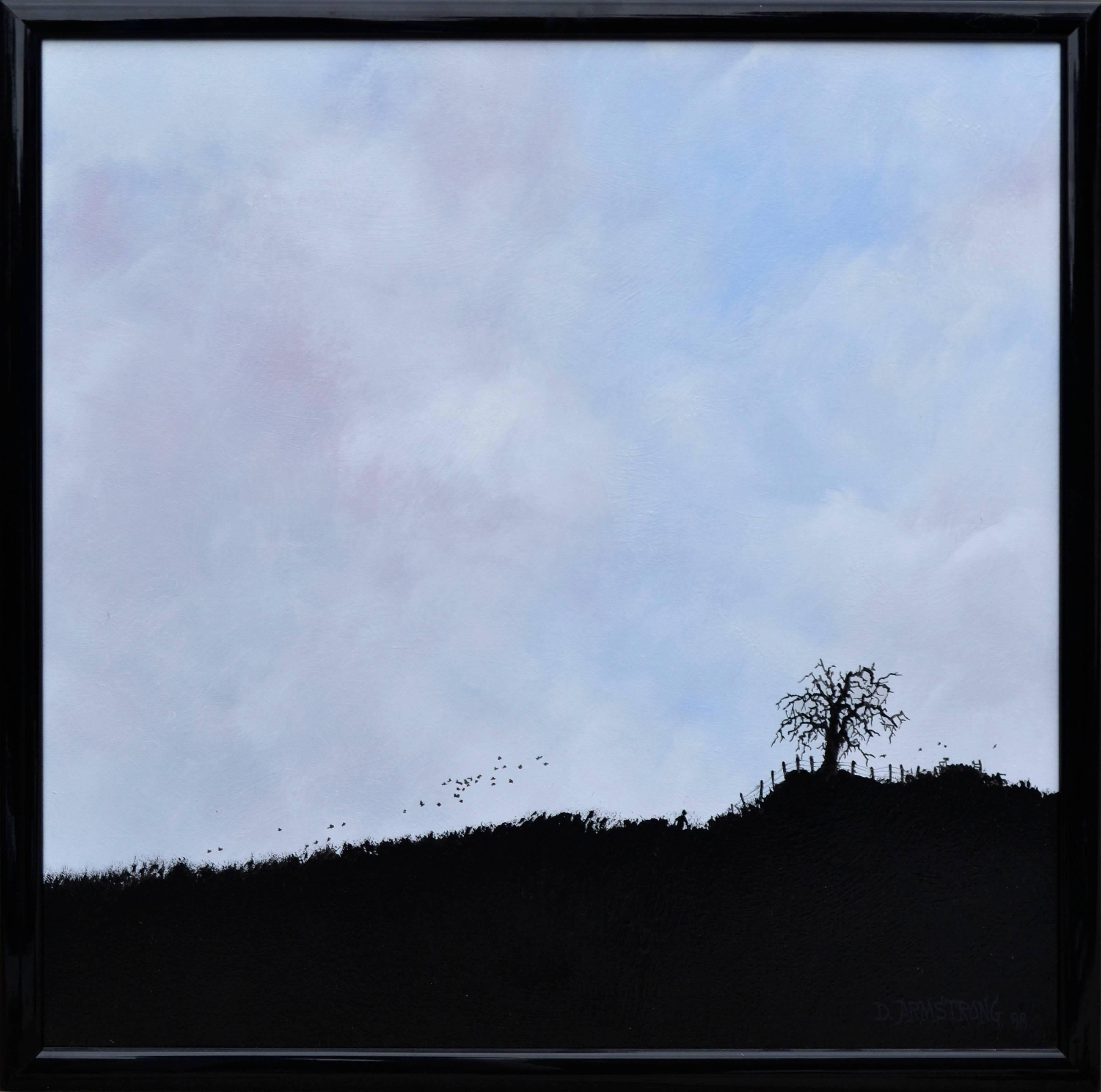 Duane Albert Armstrong Landscape Painting - "Day's End" - Minimal Silhouetted Landscape 