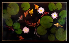 "Koi „Teich“ mit Wasserlilien, Öl auf Leinwand