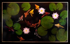 Vintage "Koi  Pond" with Water Lilies Oil on Canvas