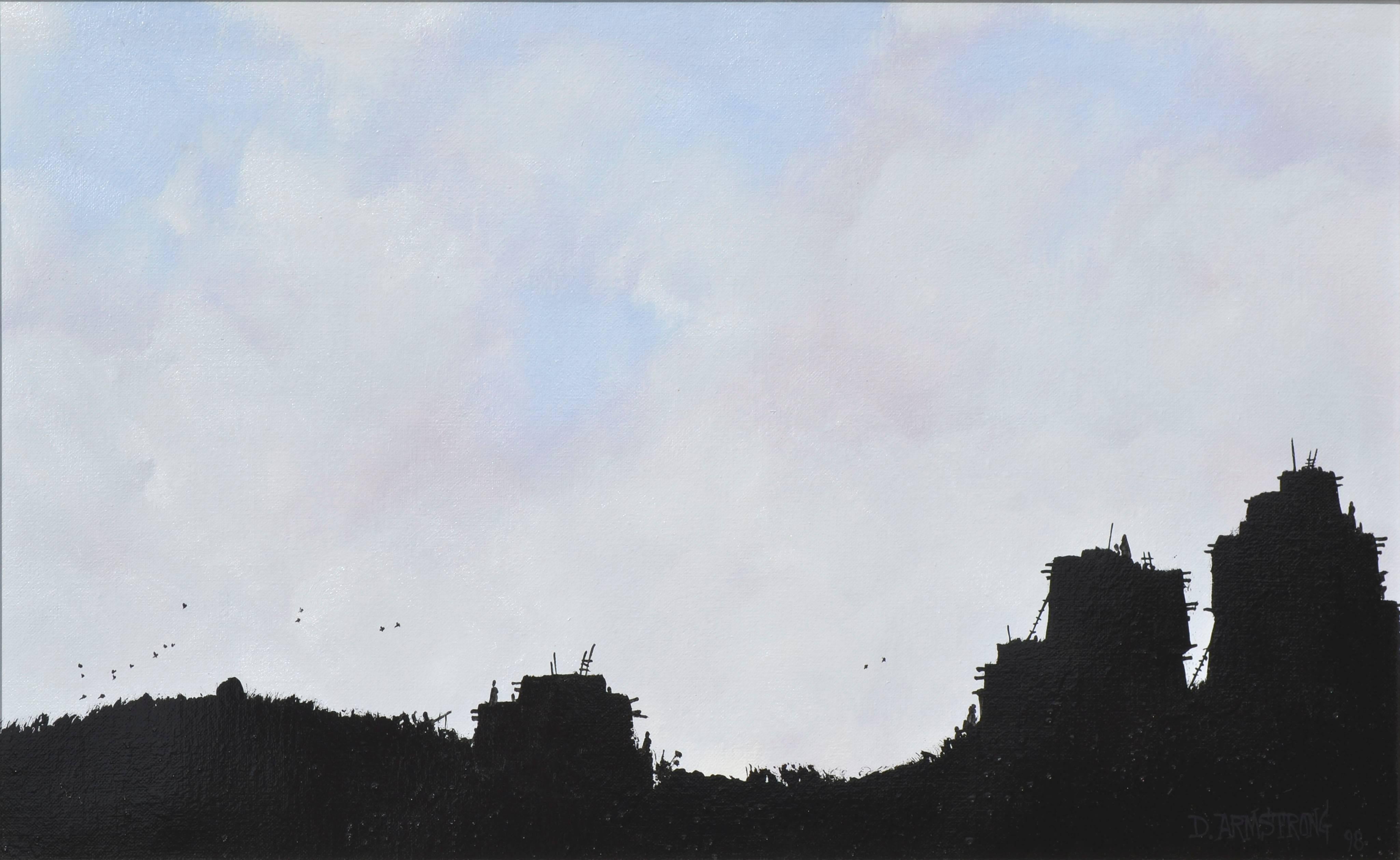 « Pueblo V » - Paysage à silhouettes minimalistes  - Painting de Duane Albert Armstrong
