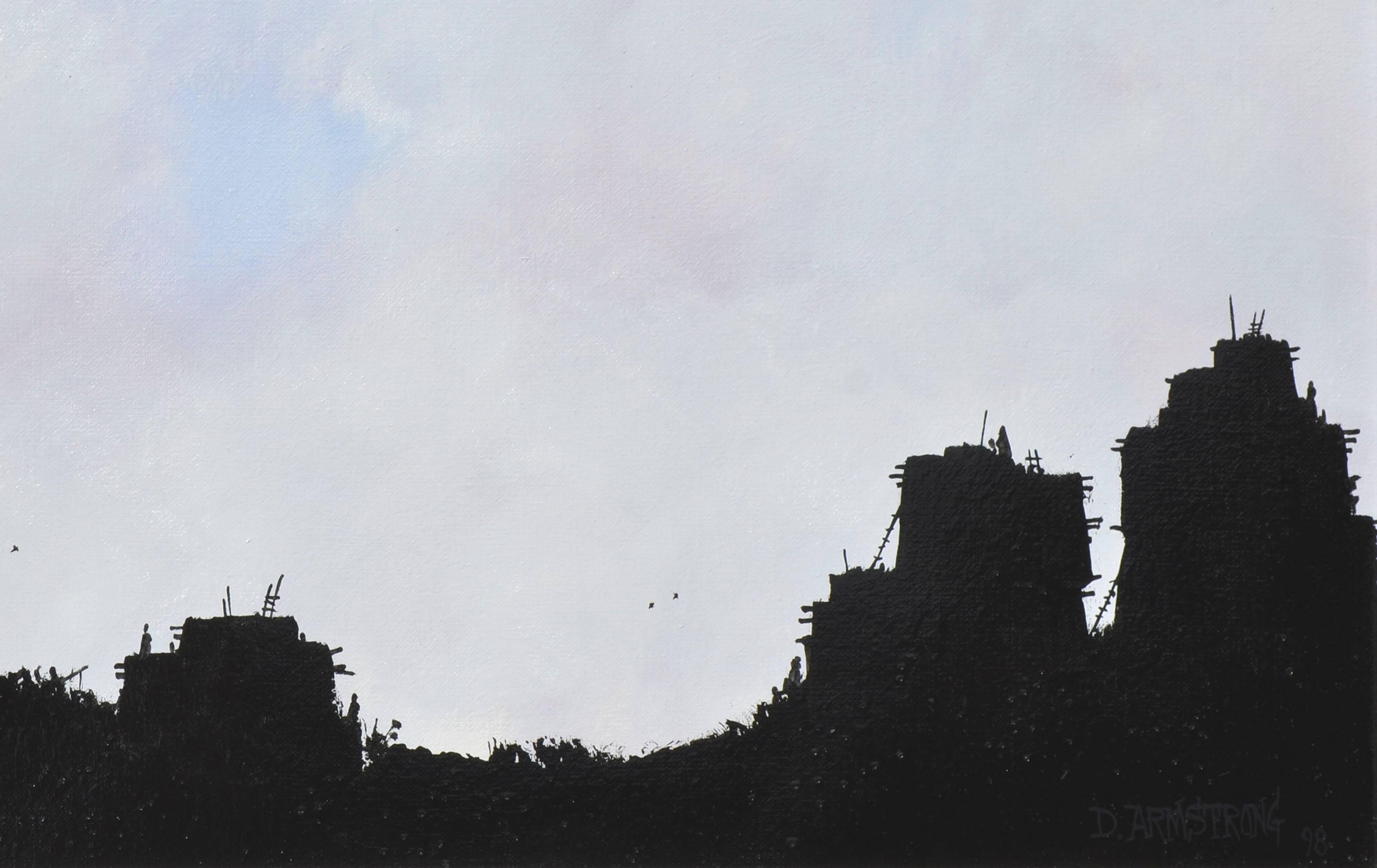 « Pueblo V » - Paysage à silhouettes minimalistes  - Impressionnisme américain Painting par Duane Albert Armstrong