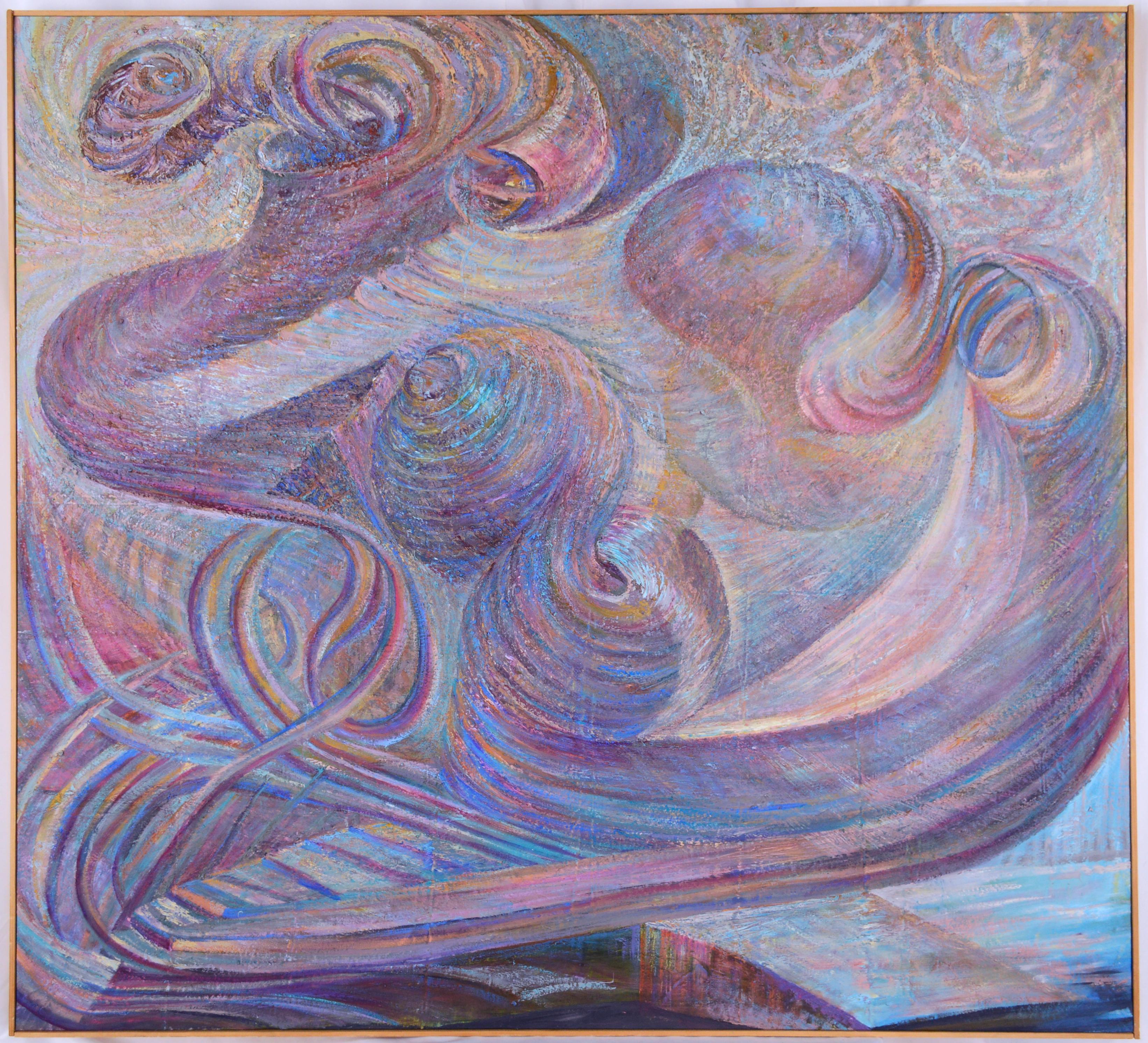 "Invisible Surf", Large-Scale Impasto Abstract Dreamscape by Duane Bousfield 

Stunning impasto abstract expressionist oil painting by Duane Bousfield (American, b. 1960.) 1994. In this large-scale abstract piece, shimmery tones of lavender,