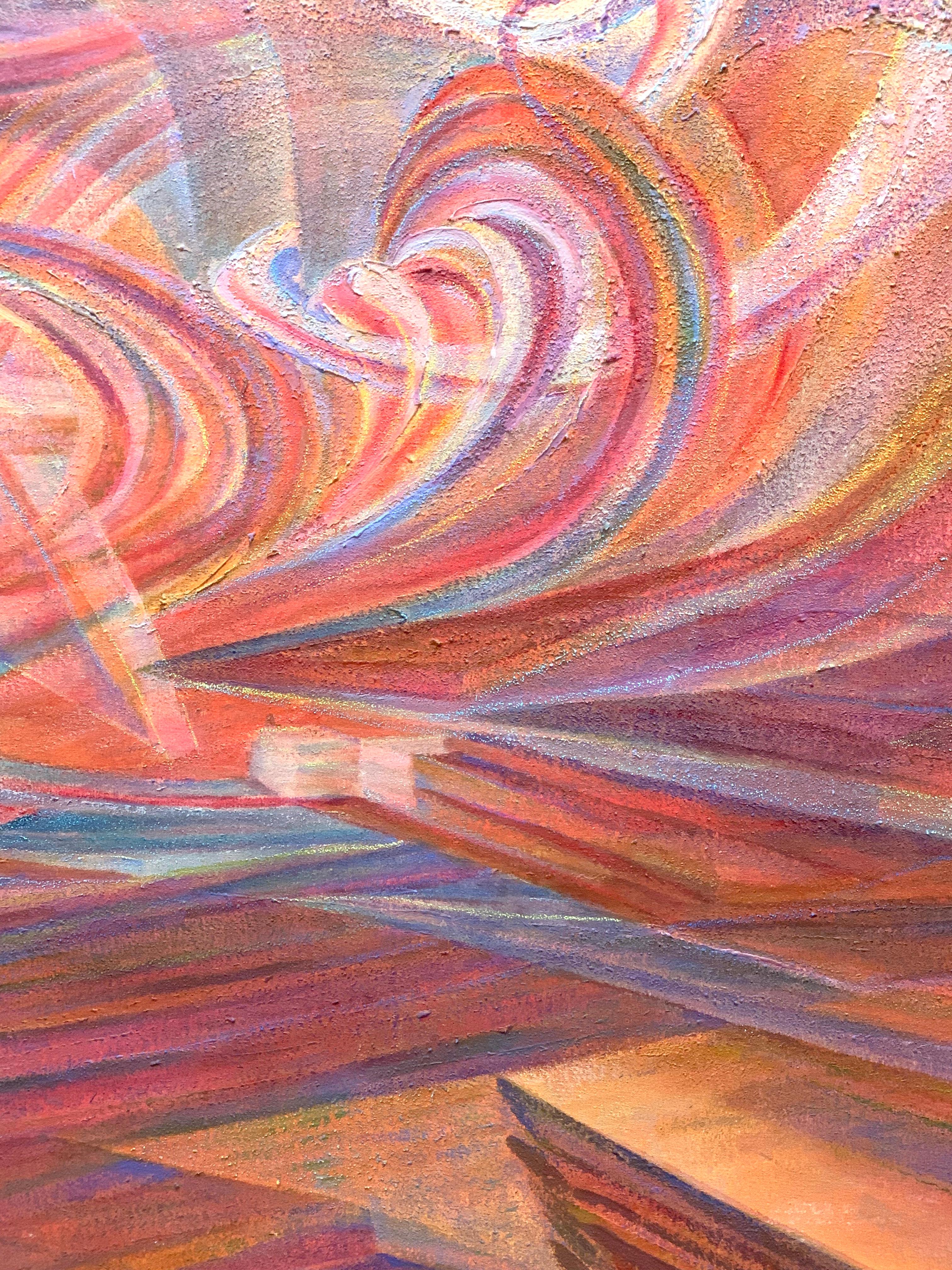 Lovescape, 1999
Acrylique sur toile
46 x 64 in. (116.8 x 162.6 cm)
Signé, titré et daté au verso

Au cœur de l'œuvre de Bousfield se trouve une célébration lyrique de la couleur et des sensations tactiles. Des paysages géométriques aux paysages de