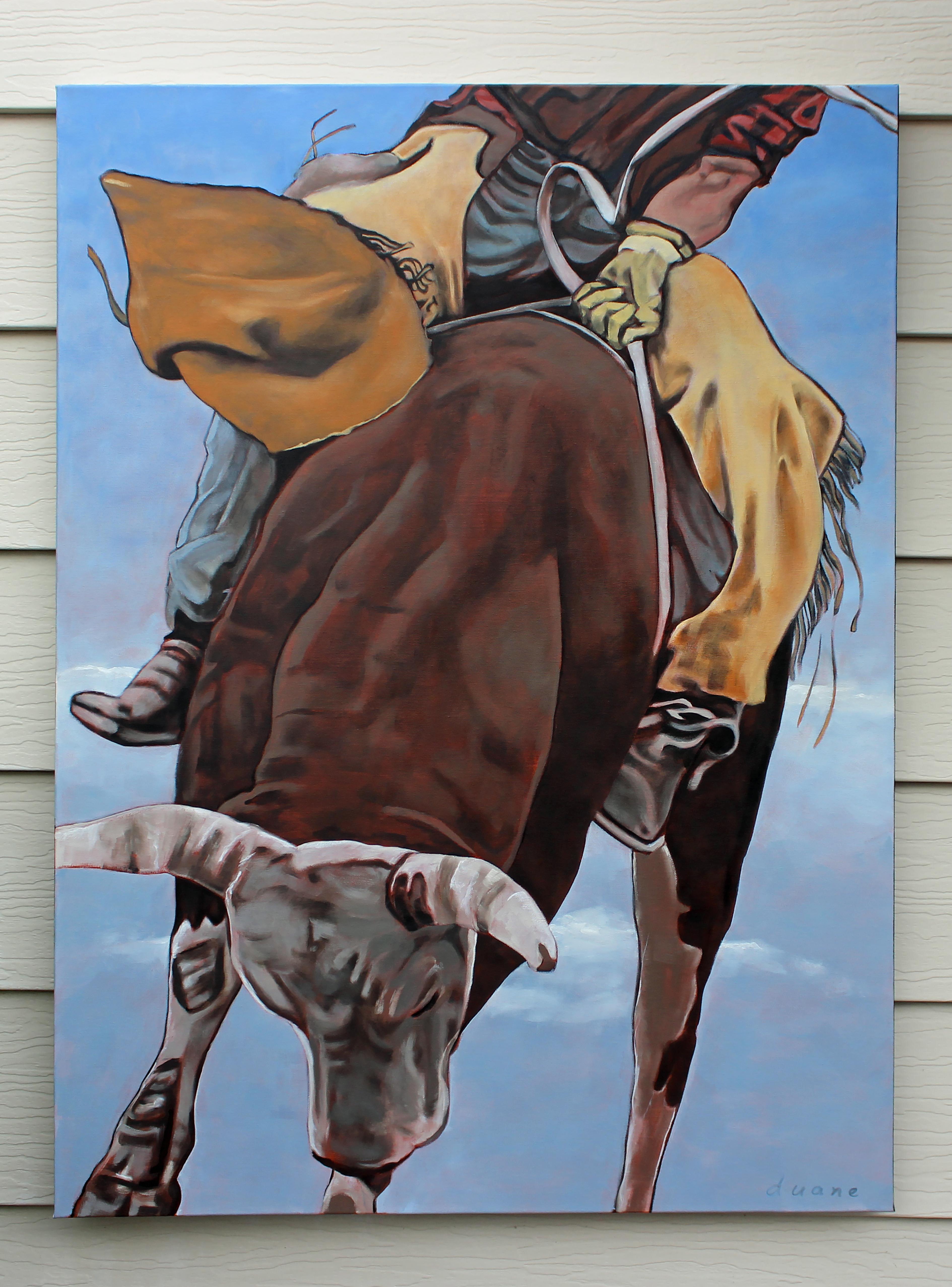Attaché, peinture à l'huile - Noir Animal Painting par Duane Brown