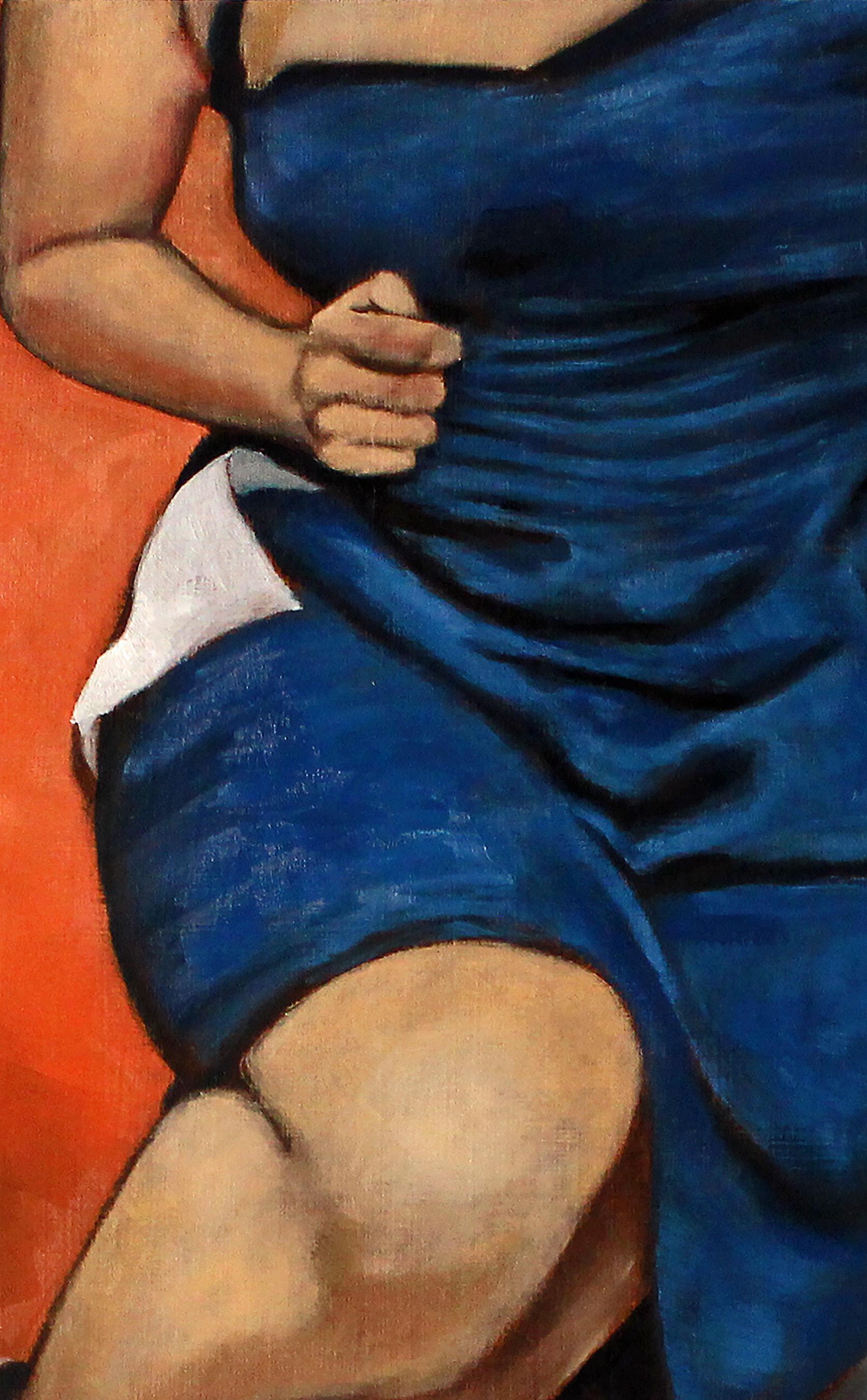 Blaue Schaukel, Ölgemälde (Schwarz), Portrait Painting, von Duane Brown