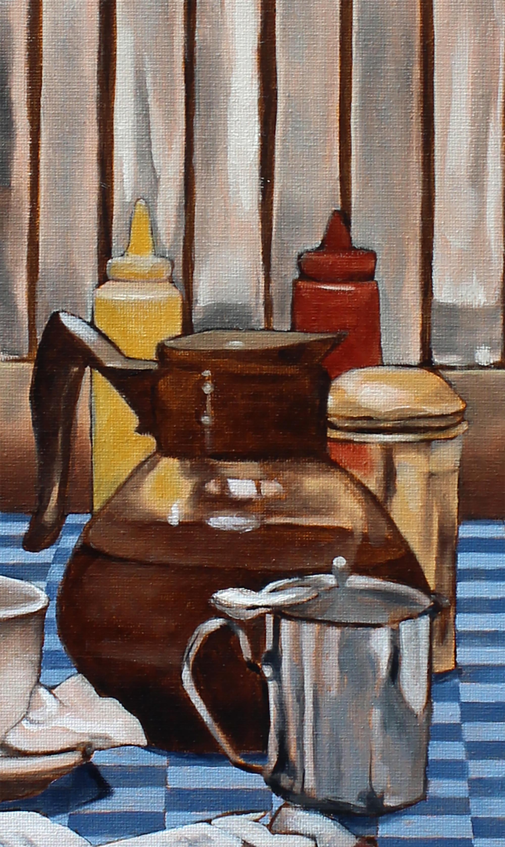 Kaffee und Zigaretten, Ölgemälde (Grau), Still-Life Painting, von Duane Brown