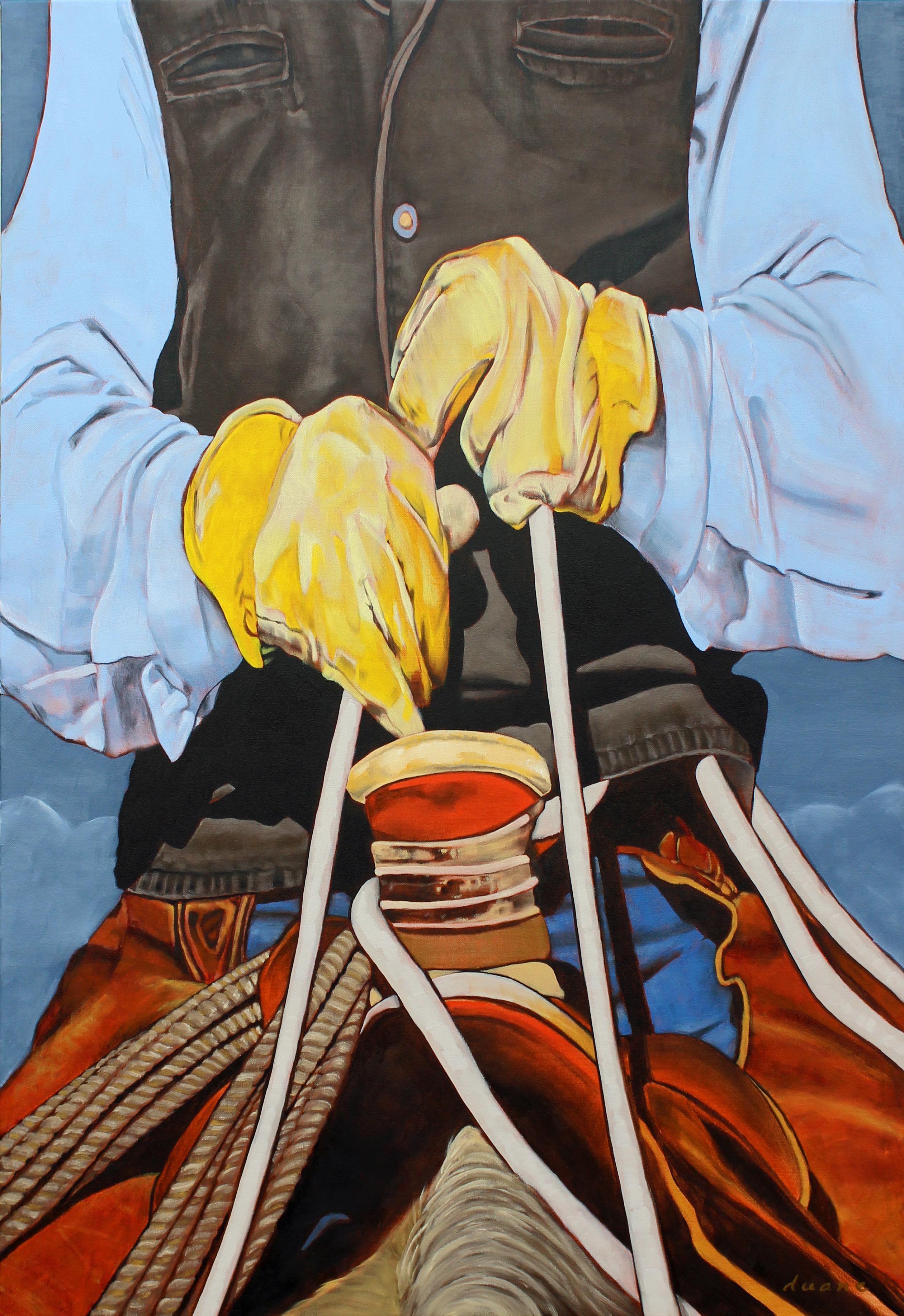 Duane Brown Figurative Painting – Gesattelt, Ölgemälde