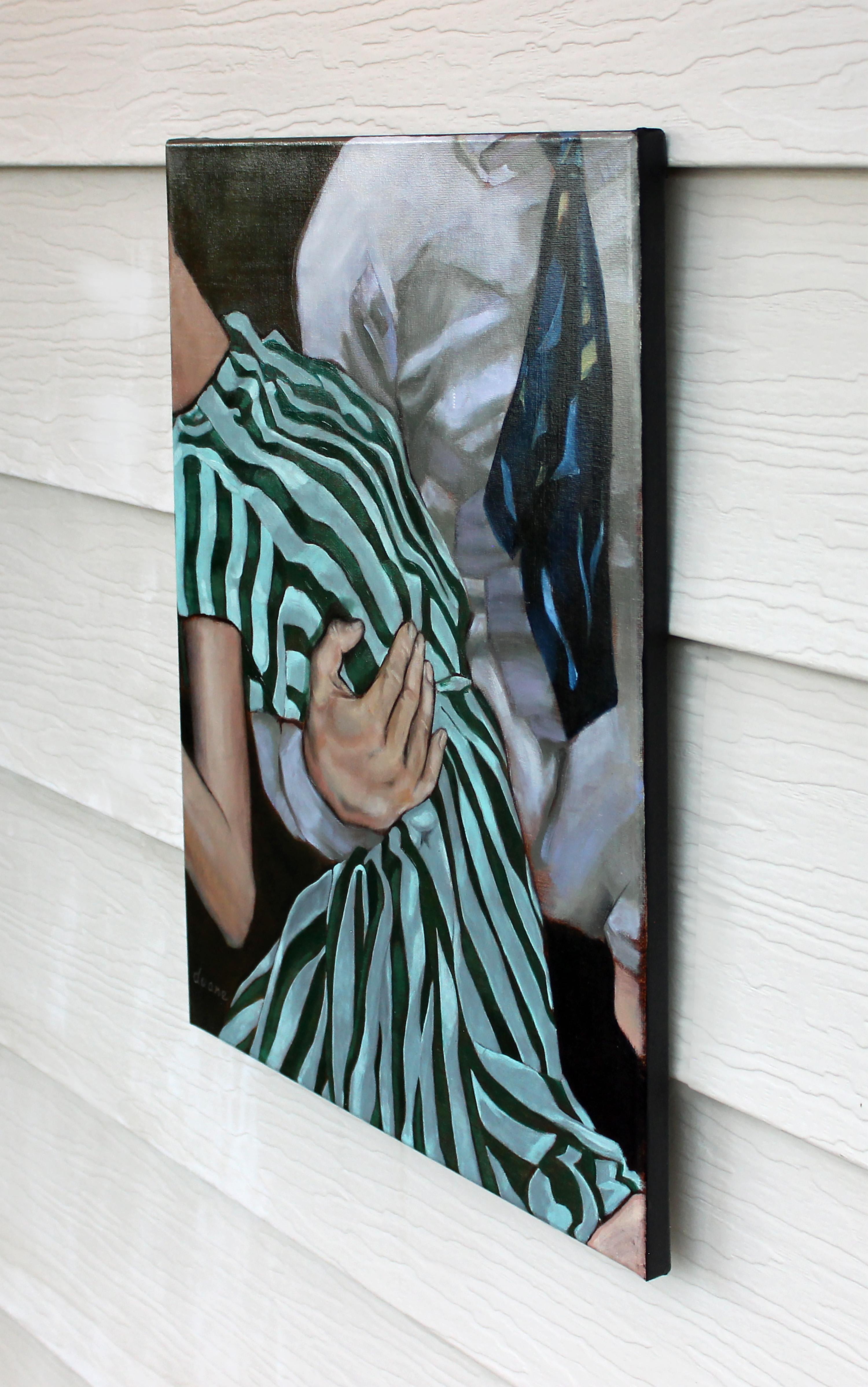 Striped Dip, Oil Painting - Black Portrait Painting by Duane Brown
