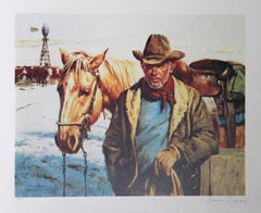 Checking The Stock, American Western Art Lithograph by Duane Bryers