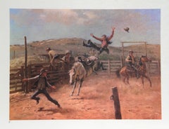 Vintage Meanwhile Back at the Ranch, American Western Art Lithograph by Duane Bryers