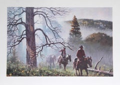Nebbia di montagna, litografia d'arte western americana di Duane Bryers