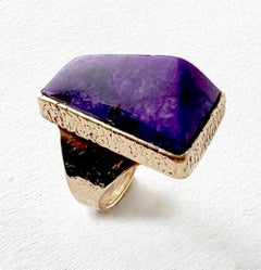 Duane Maktima Hopi Laguna Native American Charoite and 14K Gold Tufa Cast Ring