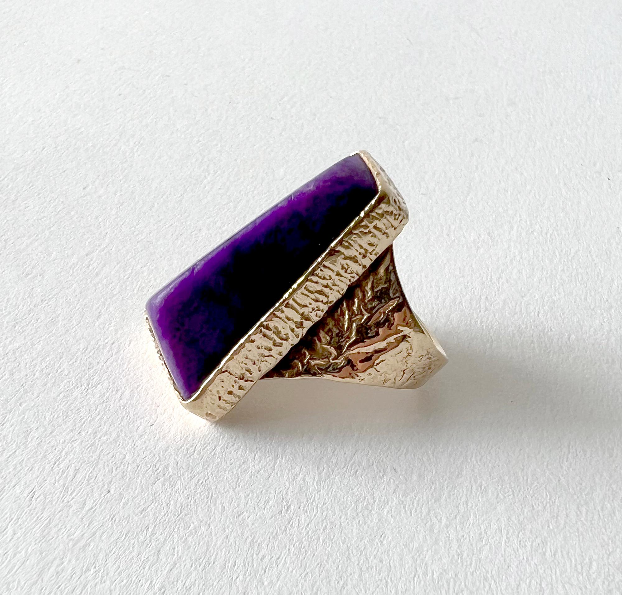 Women's or Men's Duane Maktima Hopi Laguna Native American Charoite and 14K Gold Tufa Cast Ring