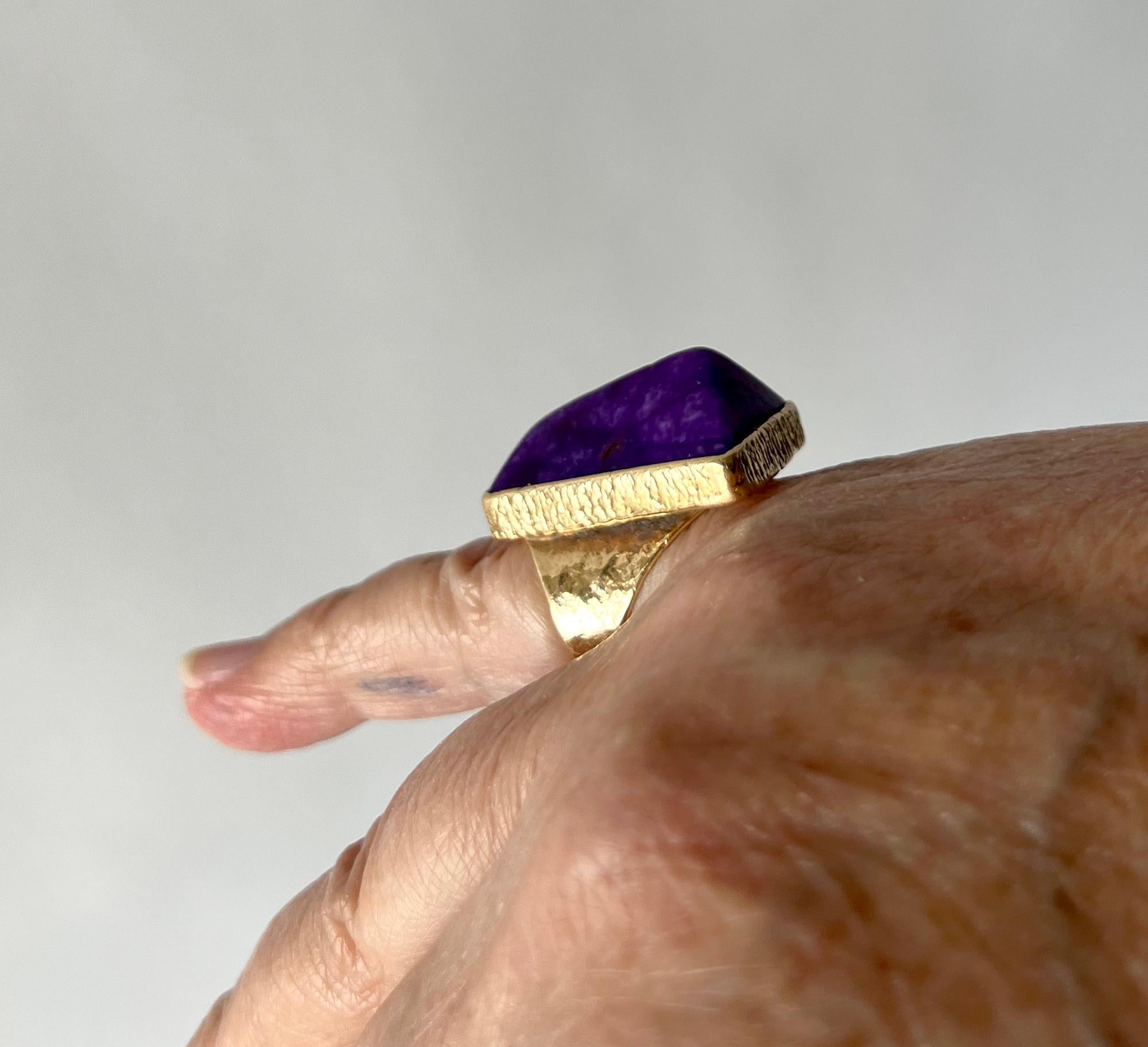 Duane Maktima Hopi Laguna Native American Charoite and 14K Gold Tufa Cast Ring 4