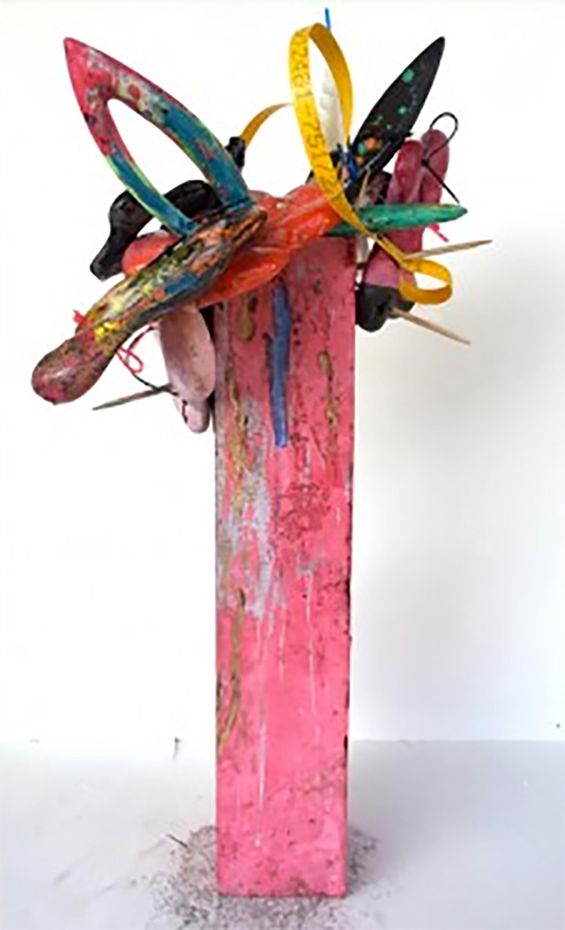 Duane Paul Abstract Sculpture - "Abstract Arrangement -  Cement, Resin, Plastic, Zip-ties, Industrial Strapping