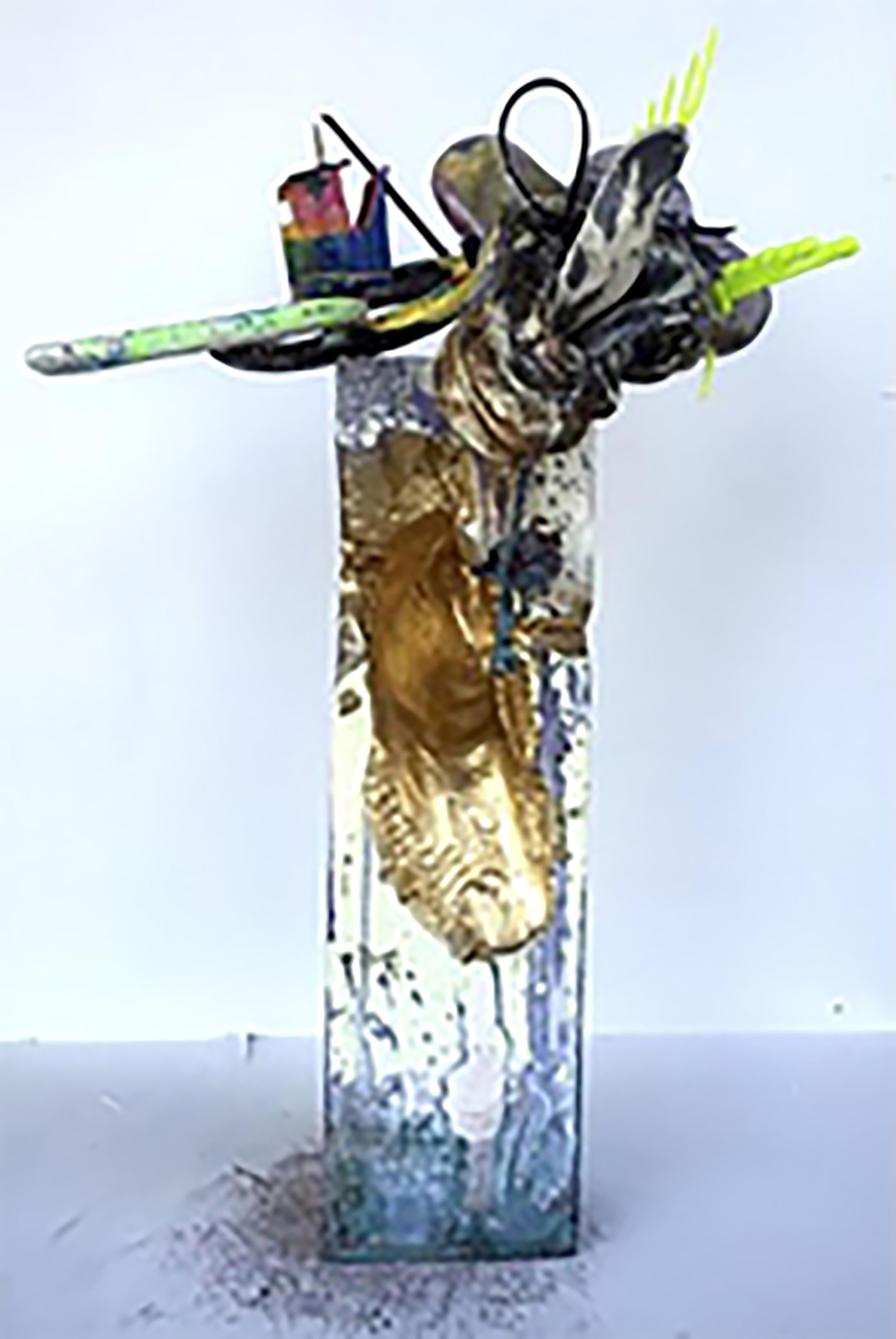 "Arreglo Abstracto "Escultura de cemento, resina, plástico y cremalleras