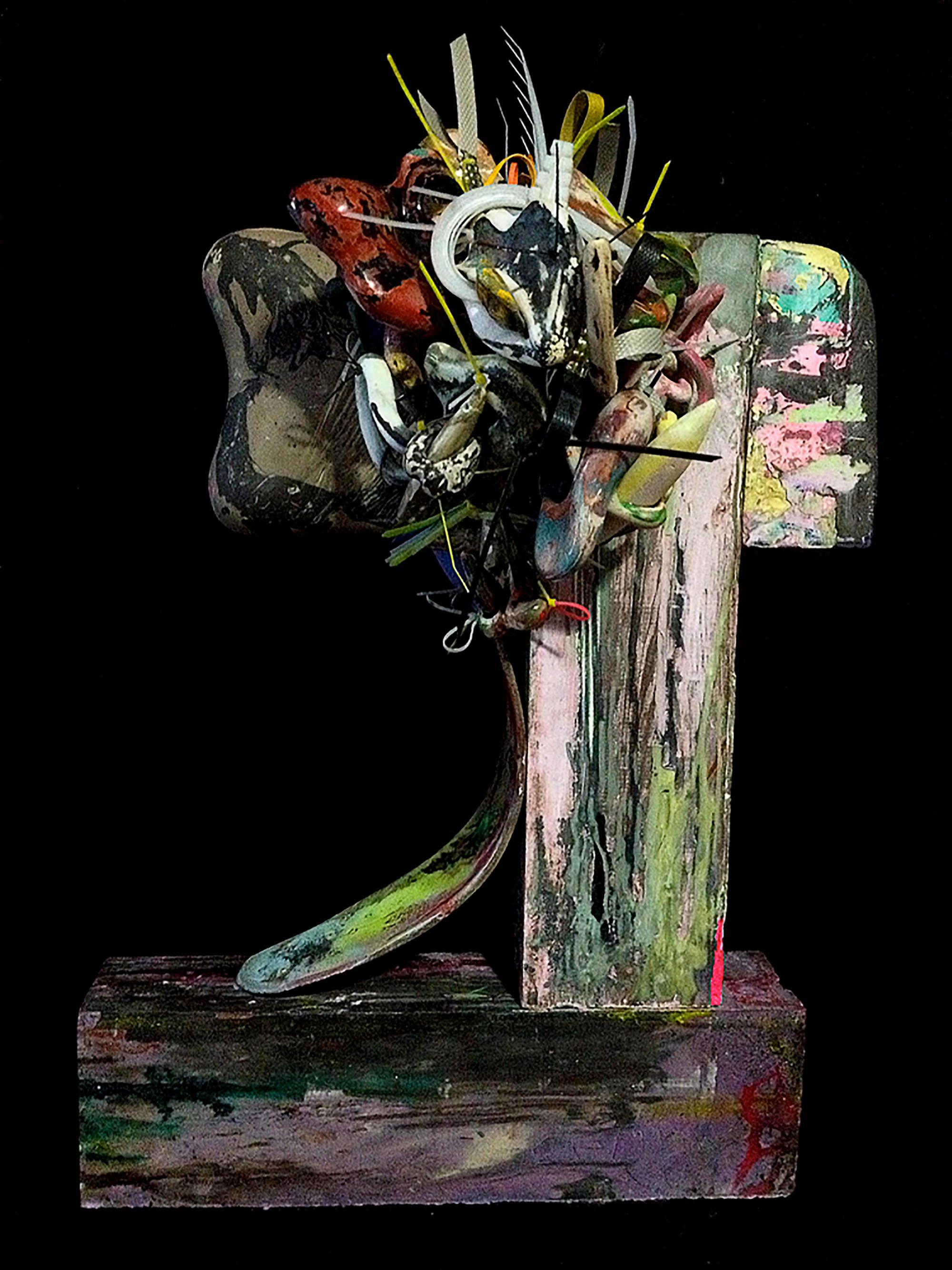 Duane Paul Abstract Sculpture – Skulptur "Monica..." aus Zement, Emaillefarbe, Kunststoff und Holz  