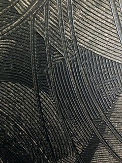 Geometric Painting Abstract Mid Century Oil Hard Edge Large Black on Black
