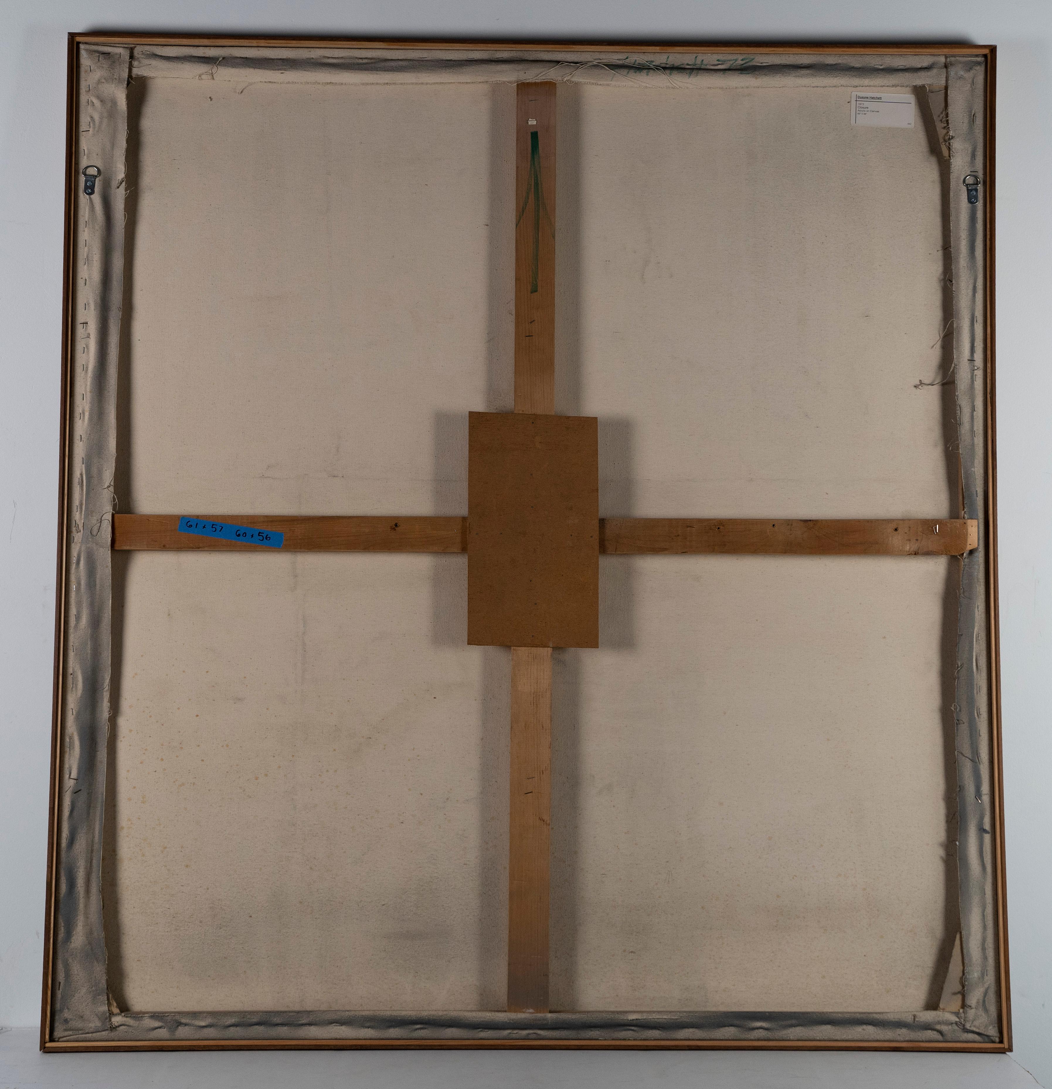 Ein abstraktes, minimalistisches Gemälde von Duayne Hatchett.  Öl auf Leinwand, um 1973.  Verso signiert.  Gerahmt.   Bildgröße, 60 