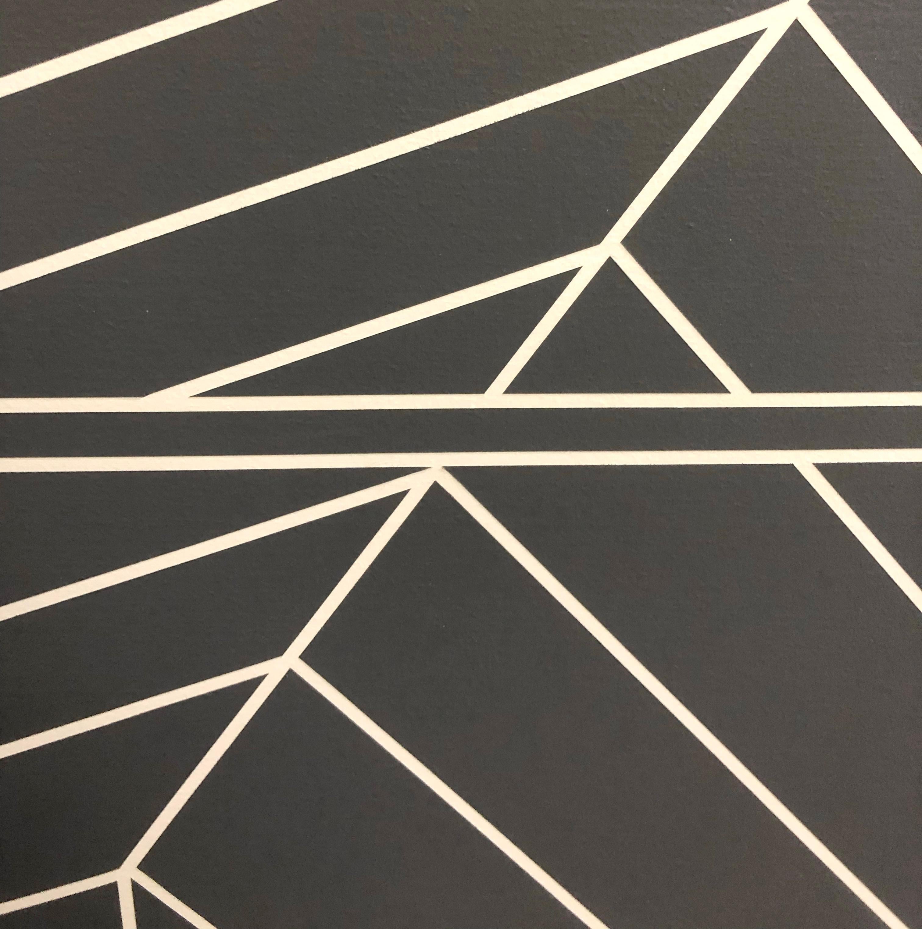 Large Minimalist Mid Century Geometric Painting Abstract Hard Edge Black Grey  1